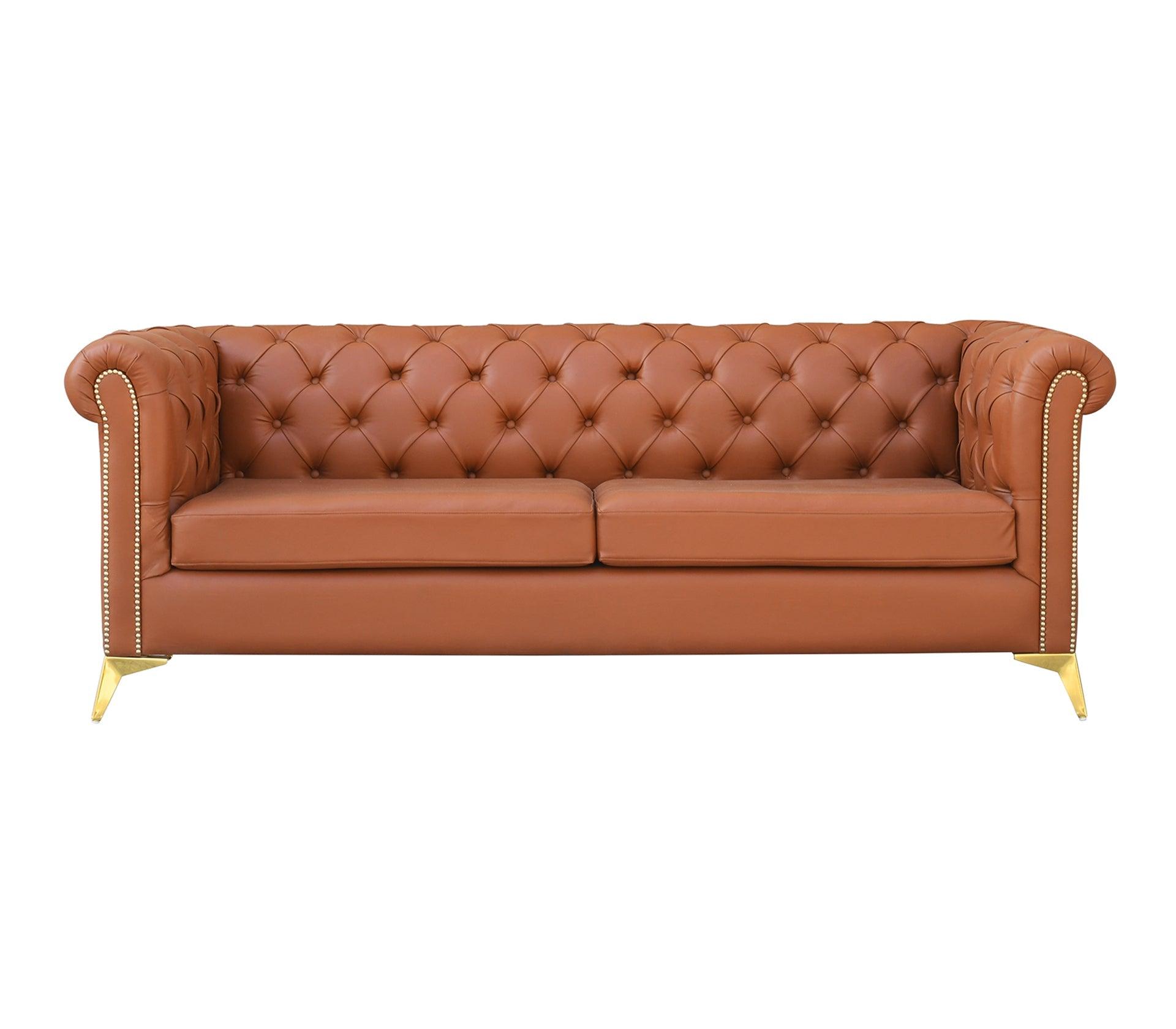 Brownie Light Sofa Set 3+1+1 With Golden Legs - Furniture Castle