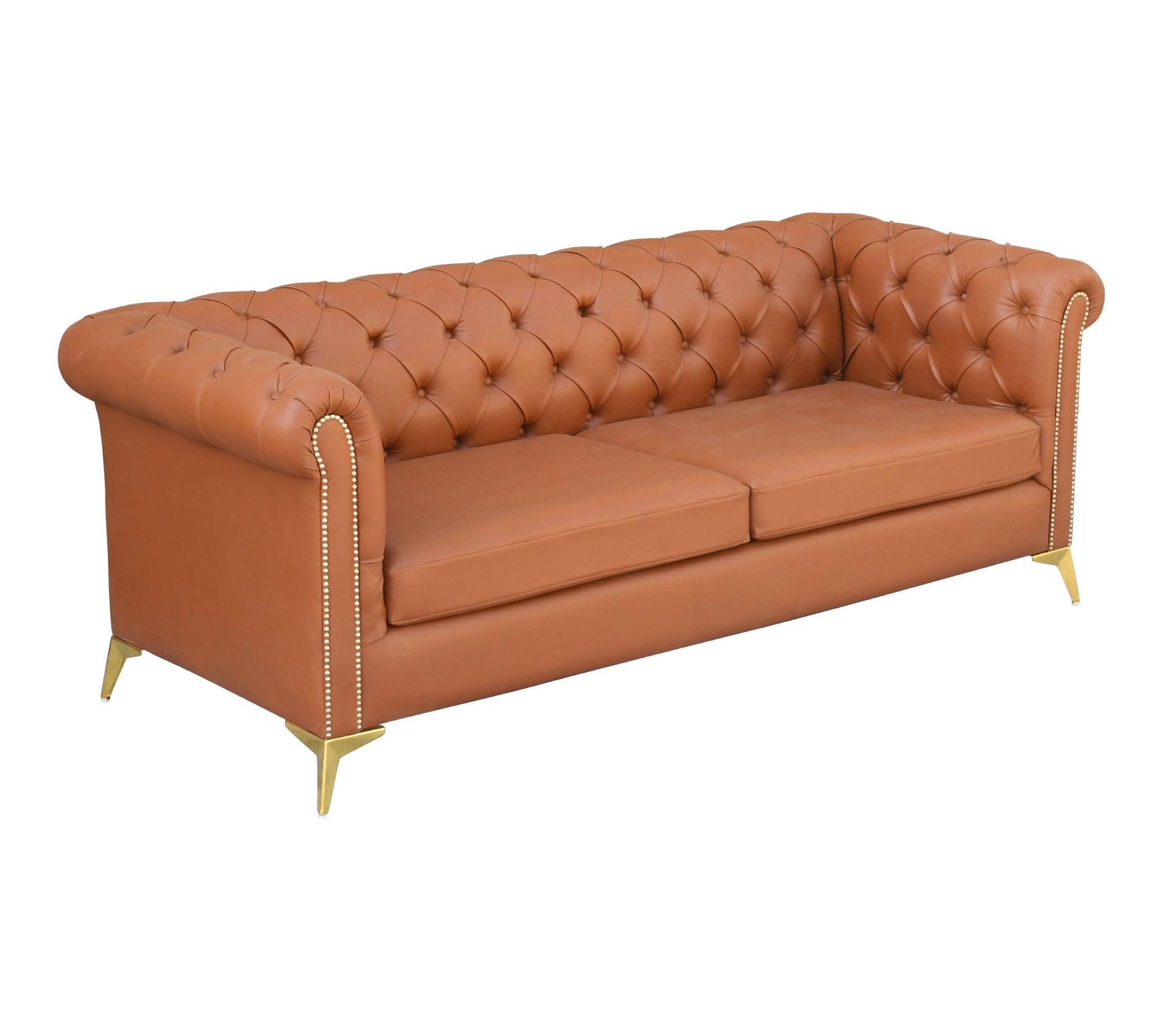 Brownie Light Sofa Set 3+1+1 With Golden Legs - Furniture Castle