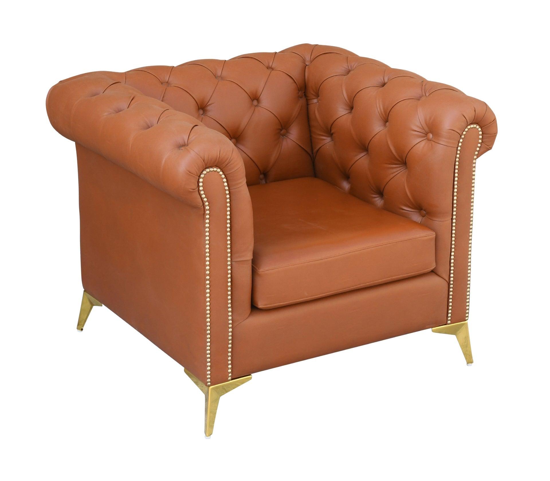Brownie Light Sofa Set 3+1+1 With Golden Legs - Furniture Castle