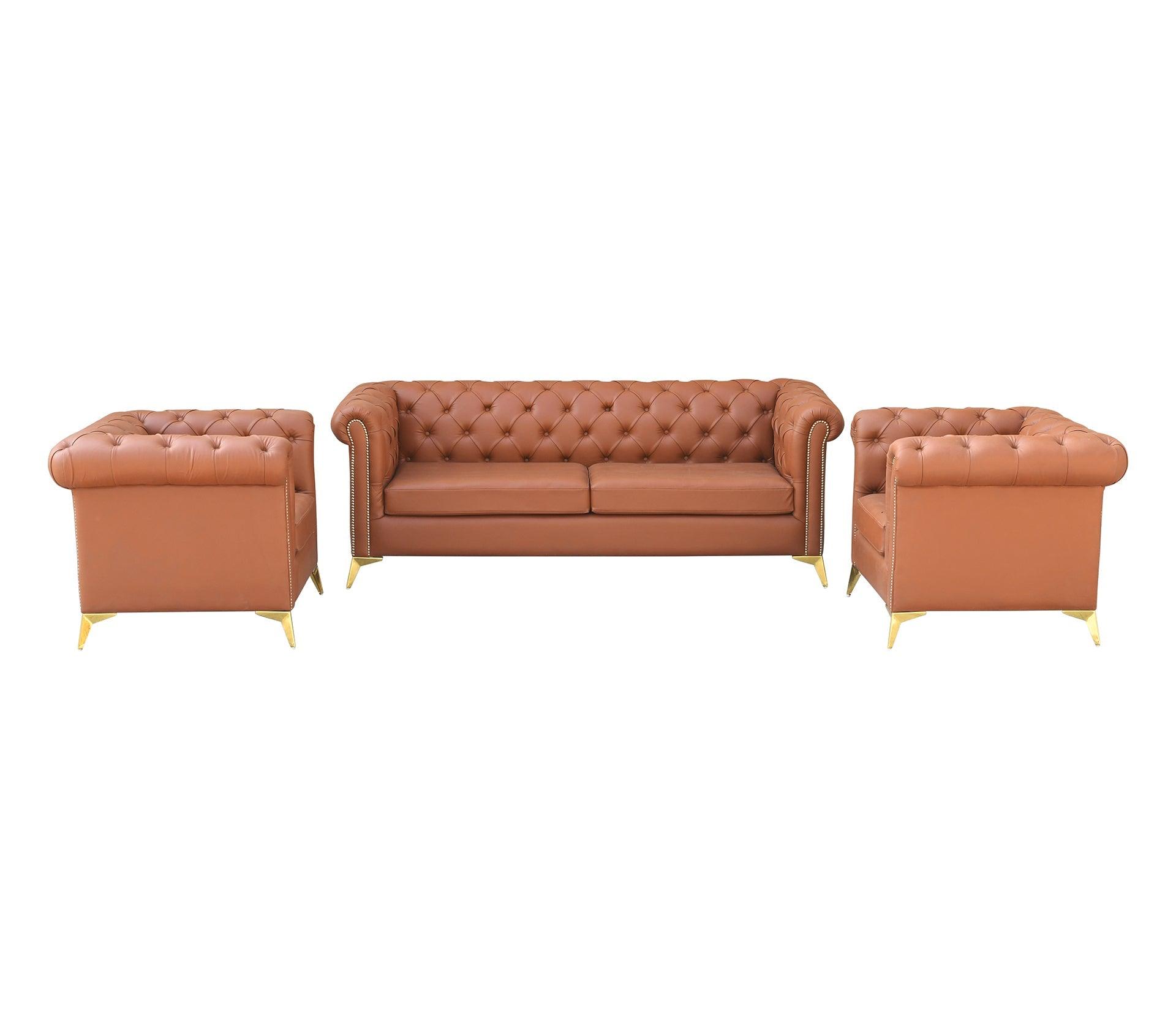 Brownie Light Sofa Set 3+1+1 With Golden Legs - Furniture Castle