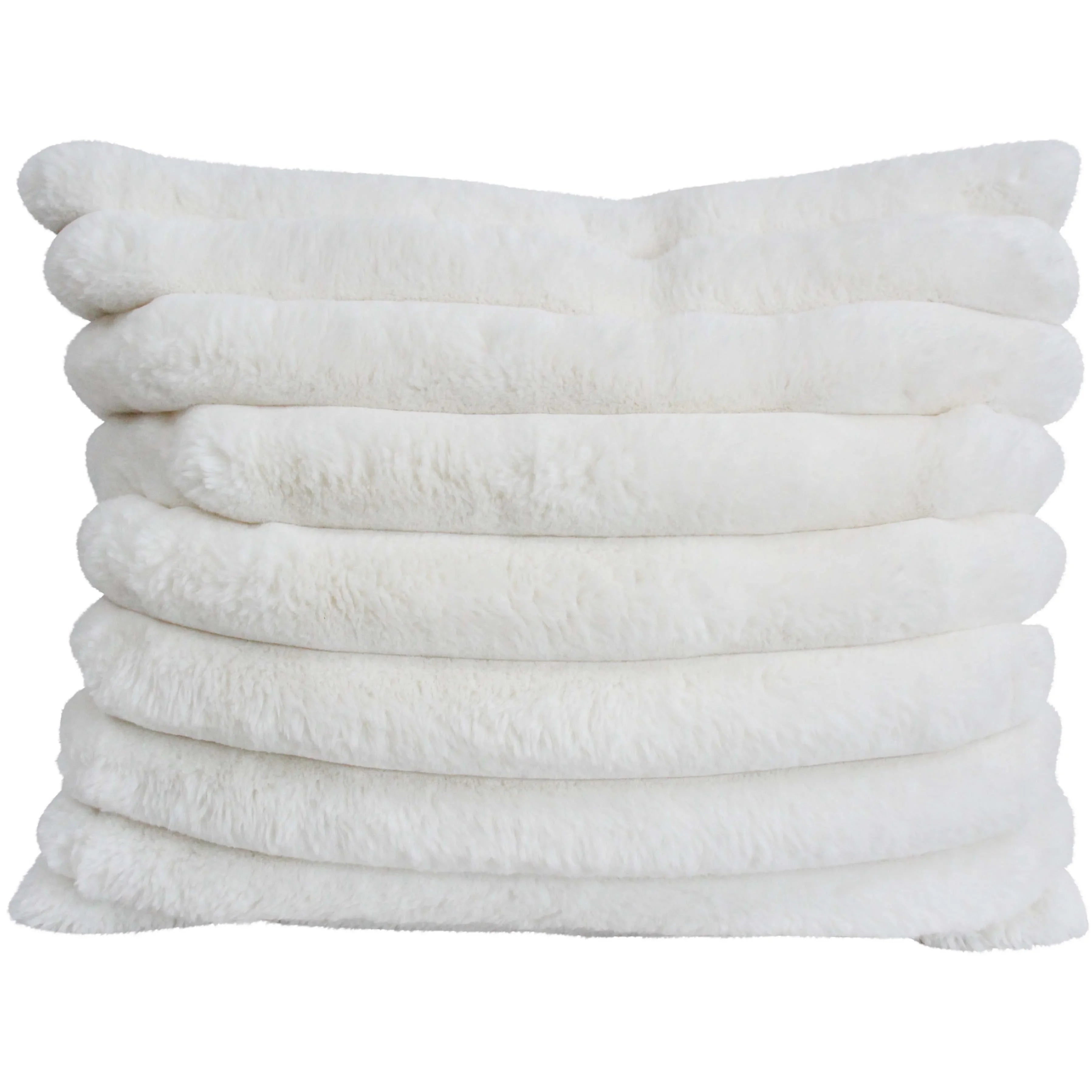 Puffer Faux Fur Double Sided Cushion Ivory 55x55cm