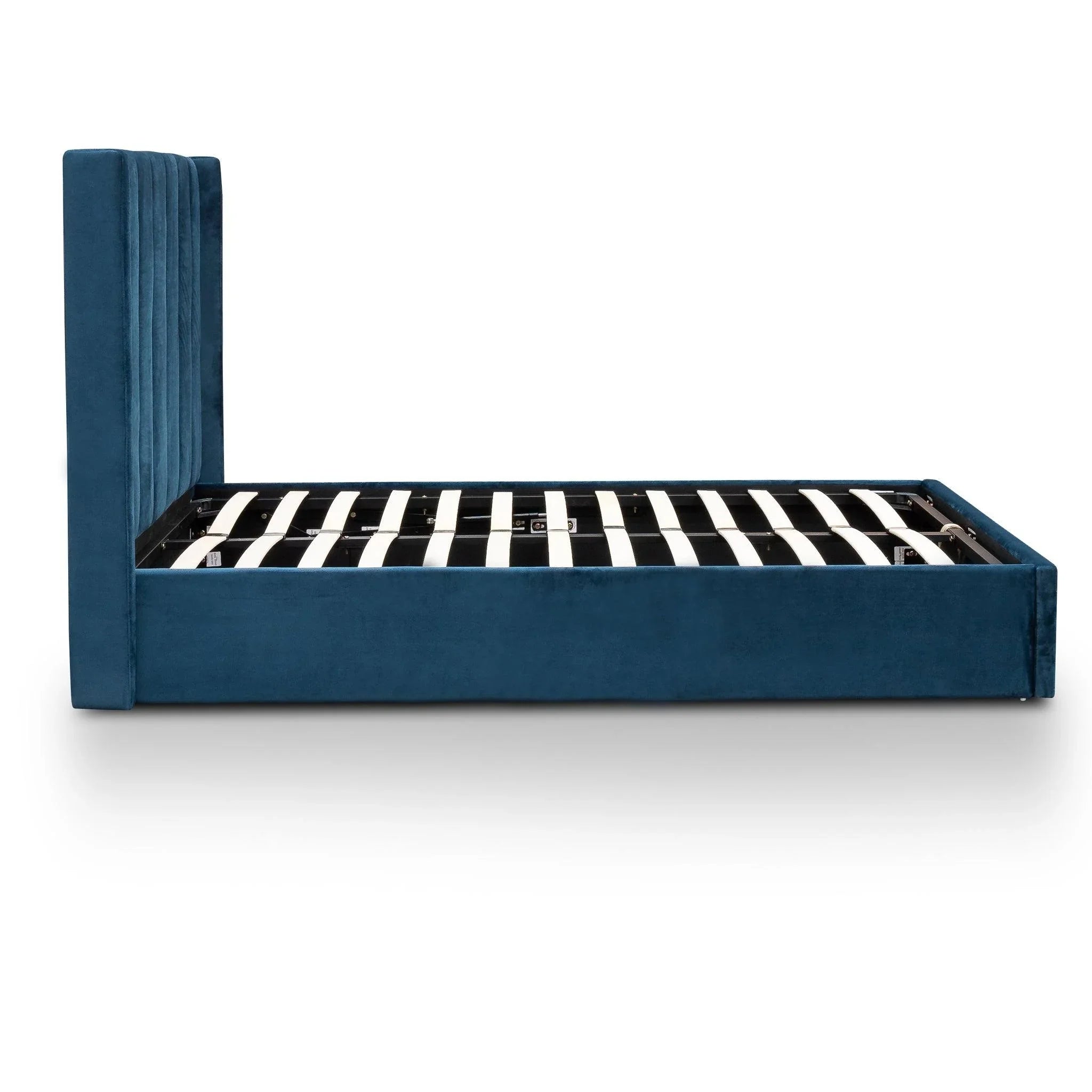 CBD6019-YO Queen Bed Frame - Teal Navy Velvet with Storage - Furniture Castle