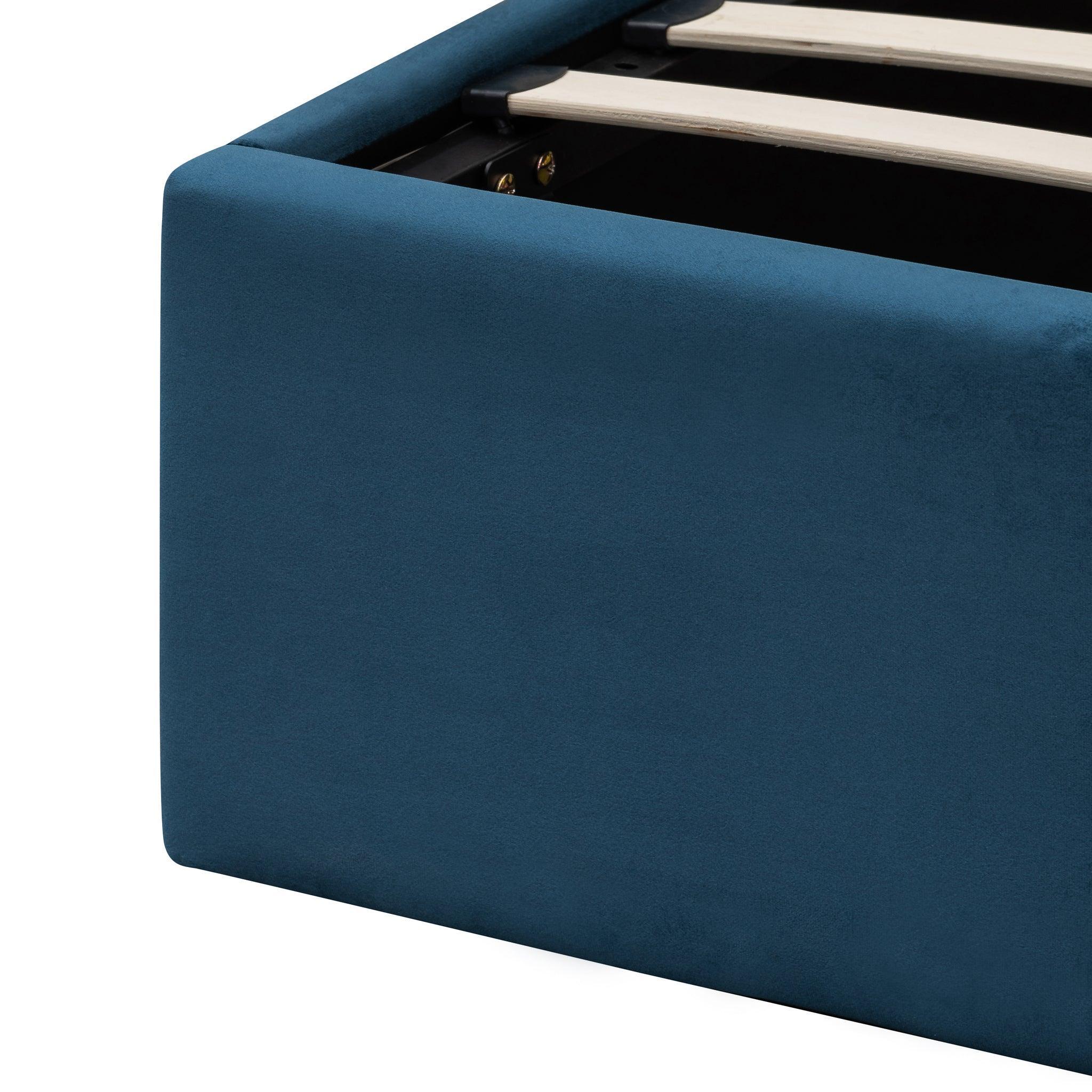 CBD6019-YO Queen Bed Frame - Teal Navy Velvet with Storage - Furniture Castle