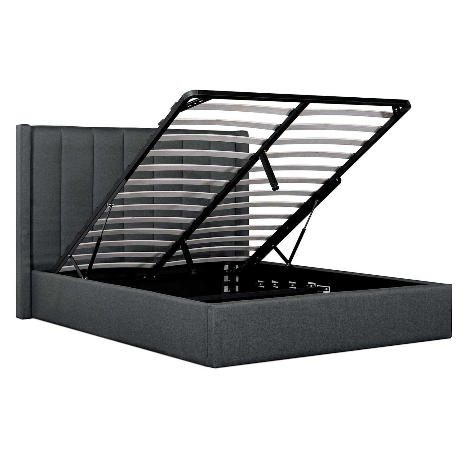 CBD6020-YO Fabric Queen Bed - Charcoal Grey with Storage - Furniture Castle