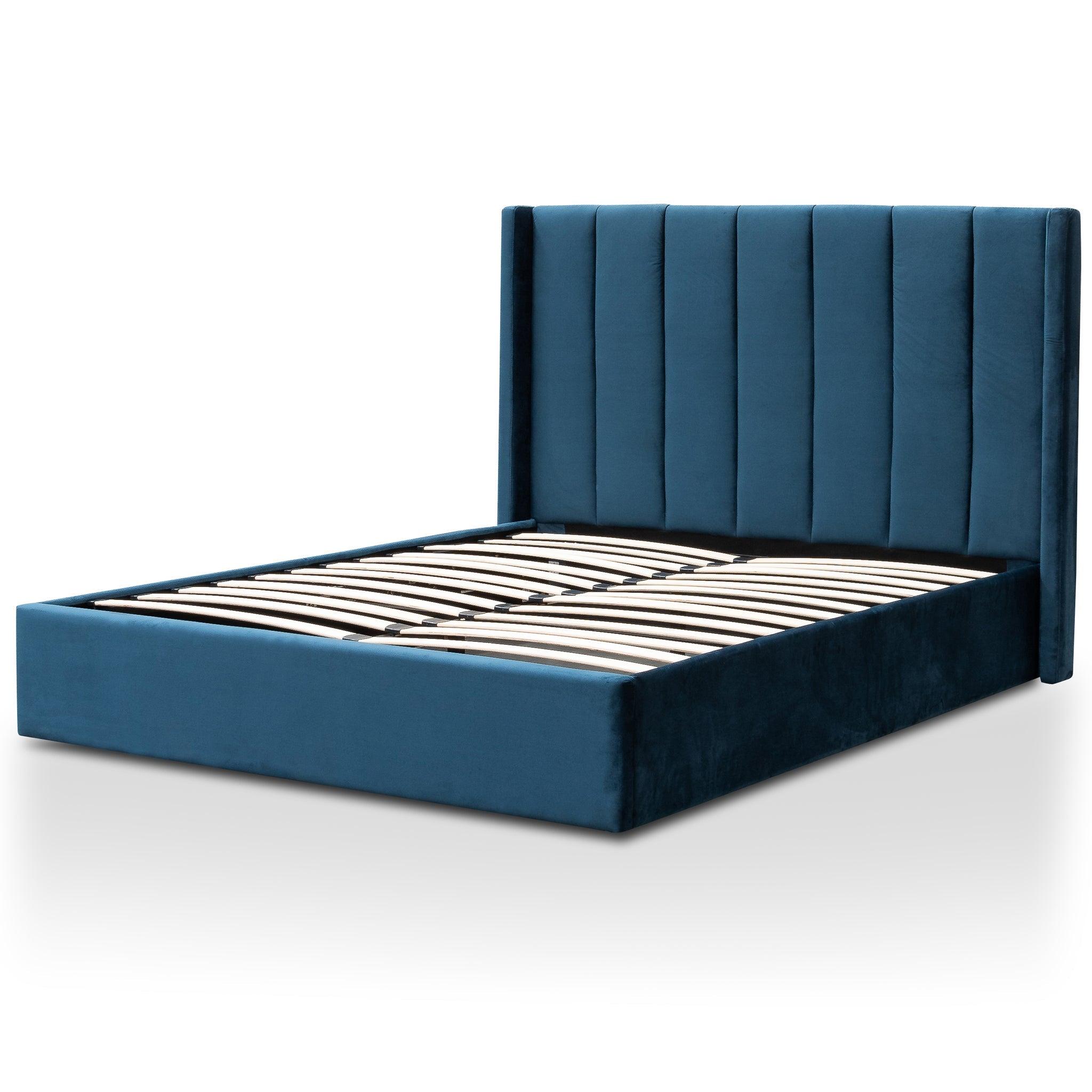 CBD6023-YO King Bed Frame - Teal Navy Velvet with Storage - Furniture Castle