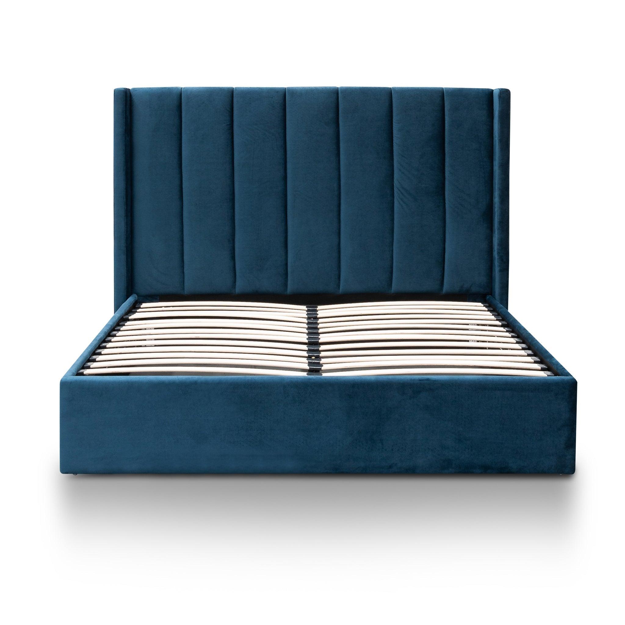 CBD6023-YO King Bed Frame - Teal Navy Velvet with Storage - Furniture Castle
