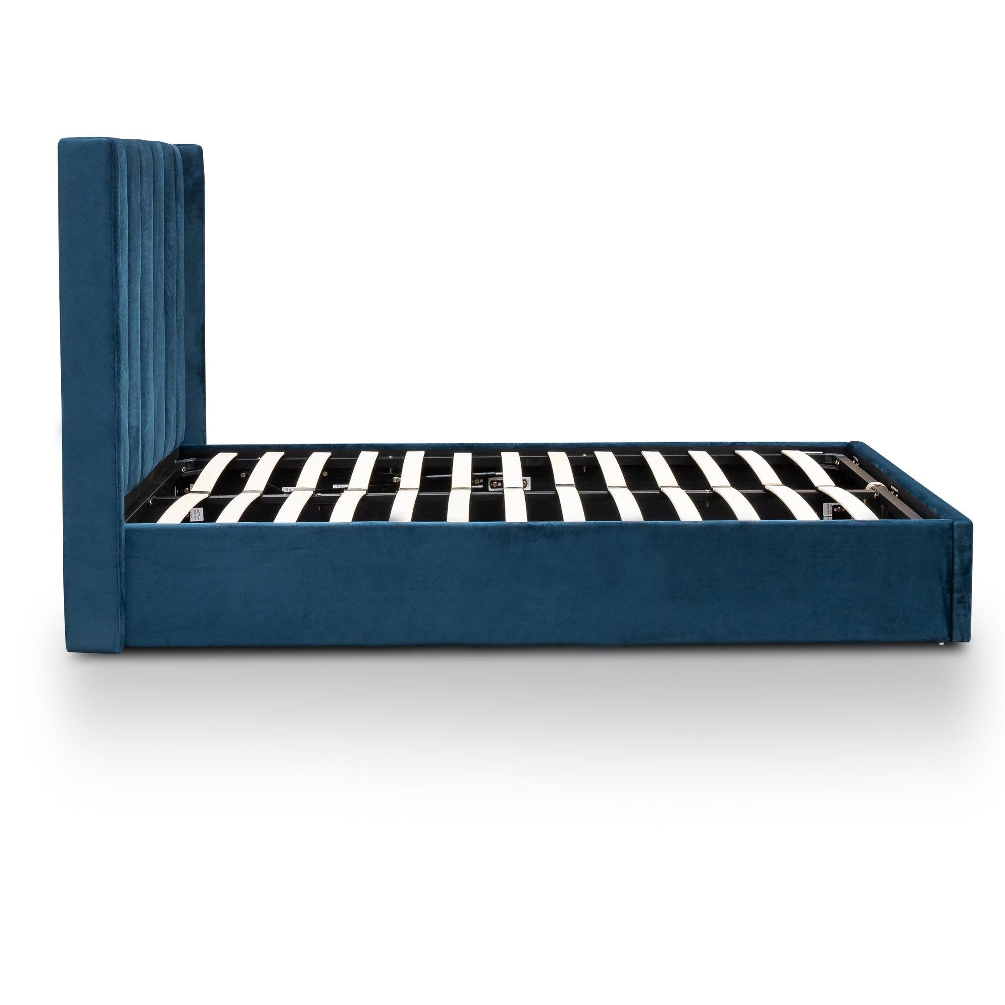 CBD6023-YO King Bed Frame - Teal Navy Velvet with Storage - Furniture Castle