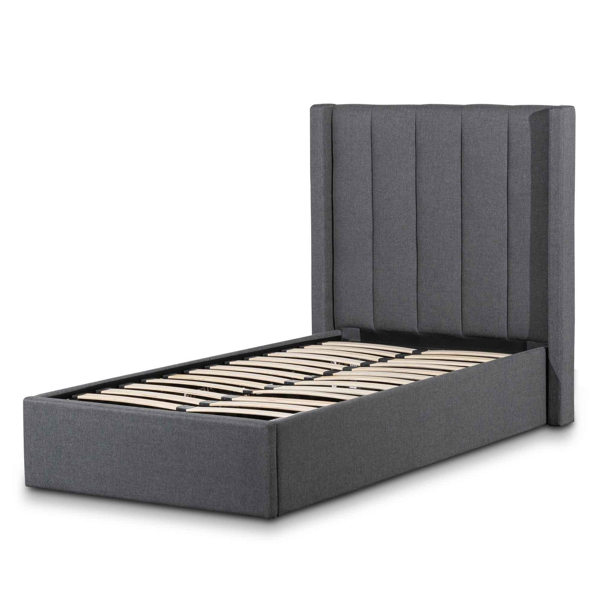 CBD6358-YO Fabric Single Bed Frame - Charcoal Grey with Storage - Furniture Castle