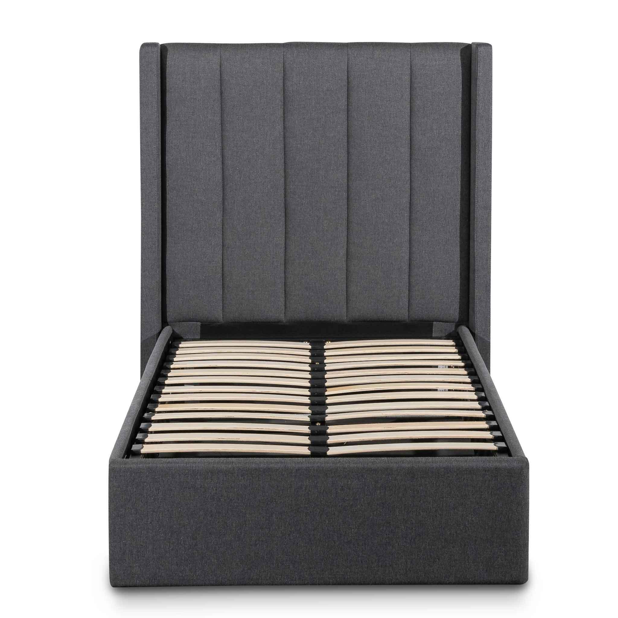 CBD6358-YO Fabric Single Bed Frame - Charcoal Grey with Storage - Furniture Castle