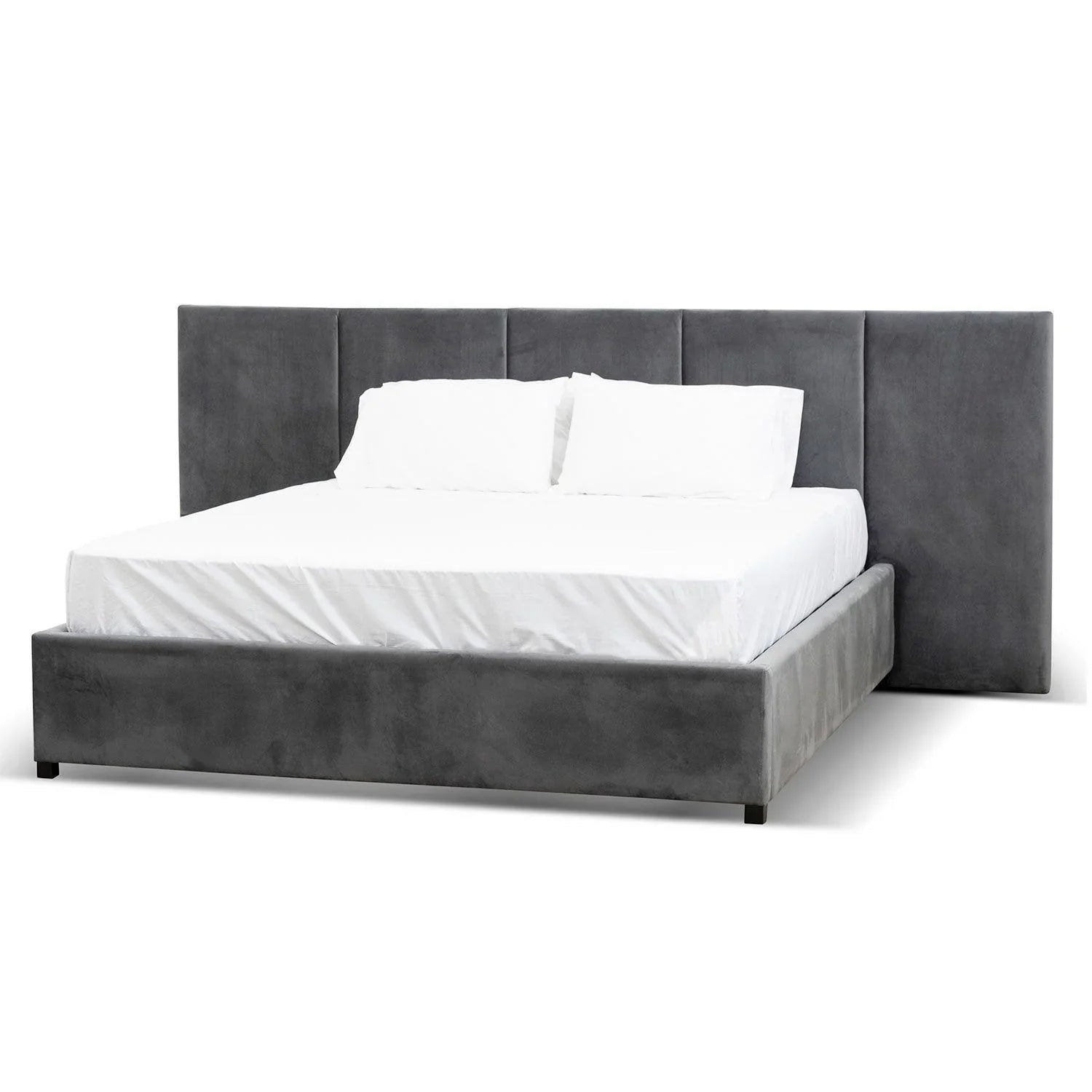 CBD6585-MI King Bed Frame - Charcoal Velvet with Storage - Furniture Castle