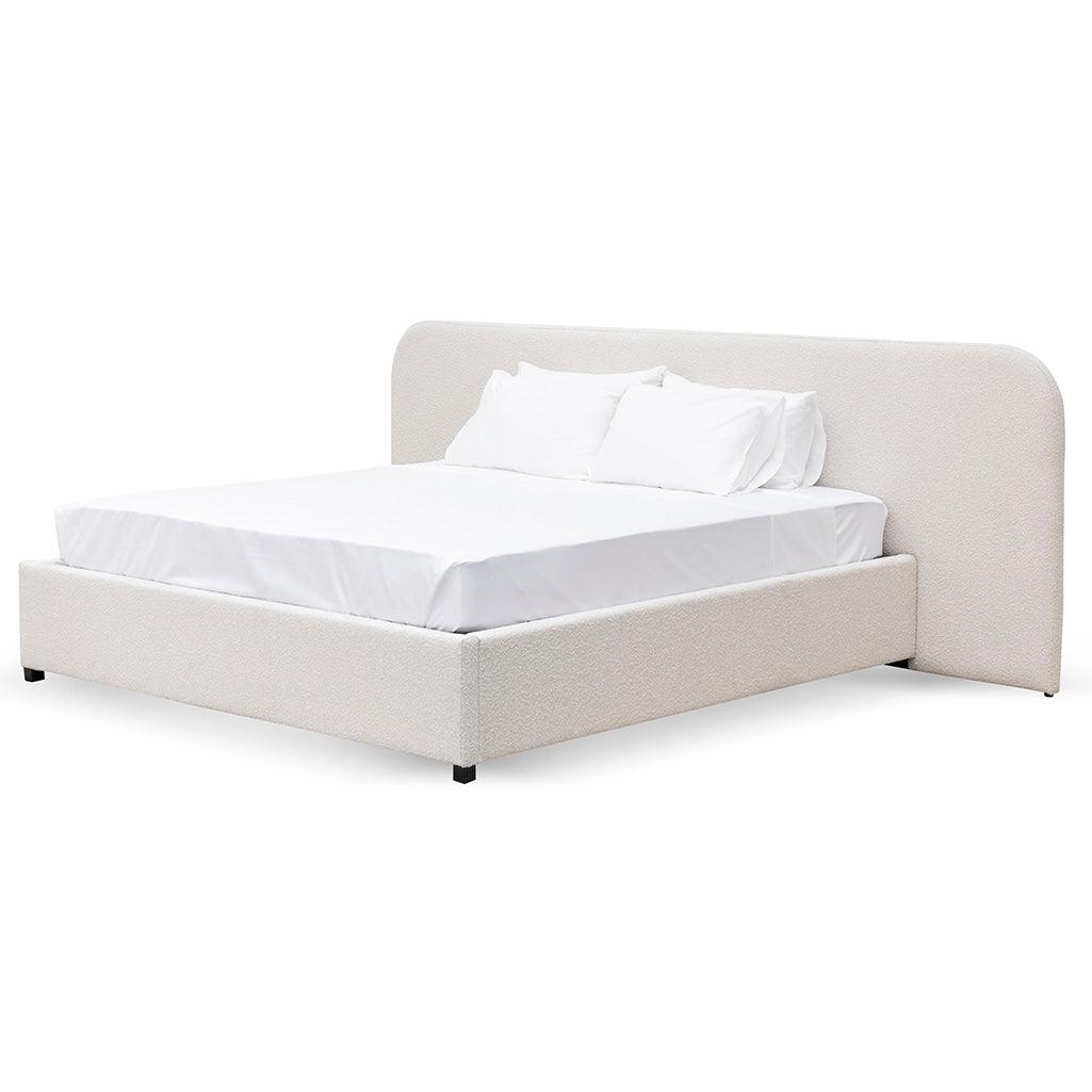 CBD6843-MI King Sized Bed Frame - Snow Boucle with Storage - Furniture Castle