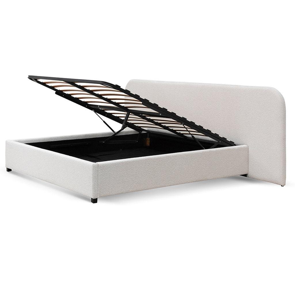 CBD6843-MI King Sized Bed Frame - Snow Boucle with Storage - Furniture Castle