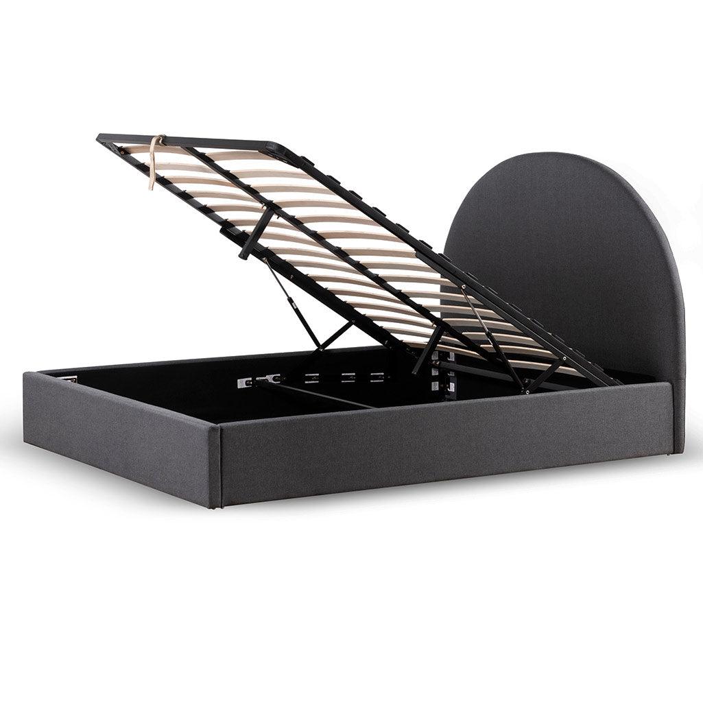 CBD6895-YO Fabric Queen Sized Bed Frame - Charcoal Grey with Storage - Furniture Castle