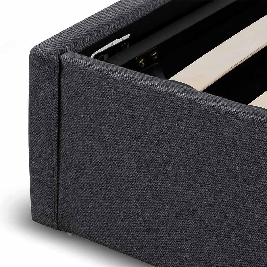 CBD6895-YO Fabric Queen Sized Bed Frame - Charcoal Grey with Storage - Furniture Castle