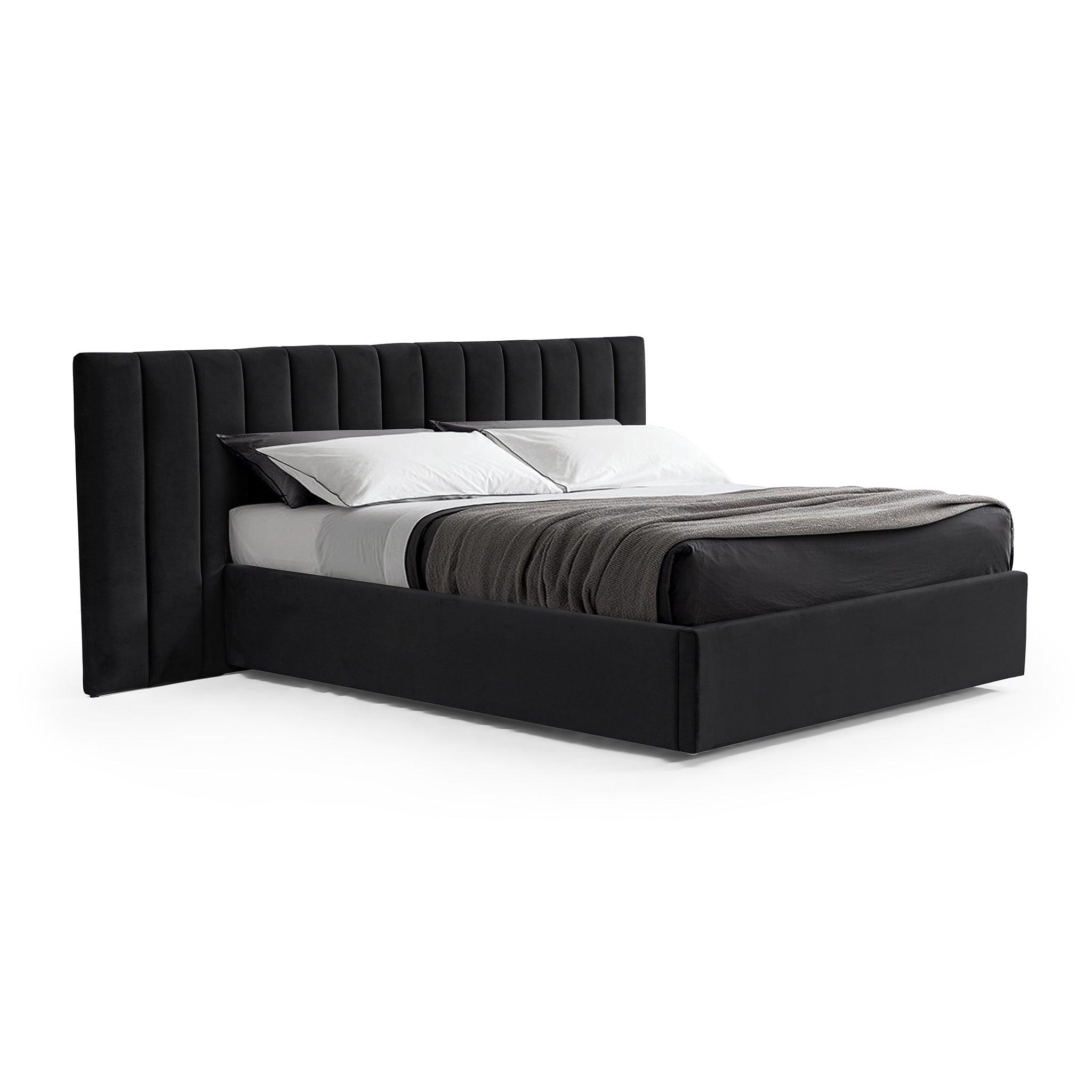 CBD6932-MI Wide Base King Sized Bed Frame - Black Velvet with Storage - Furniture Castle