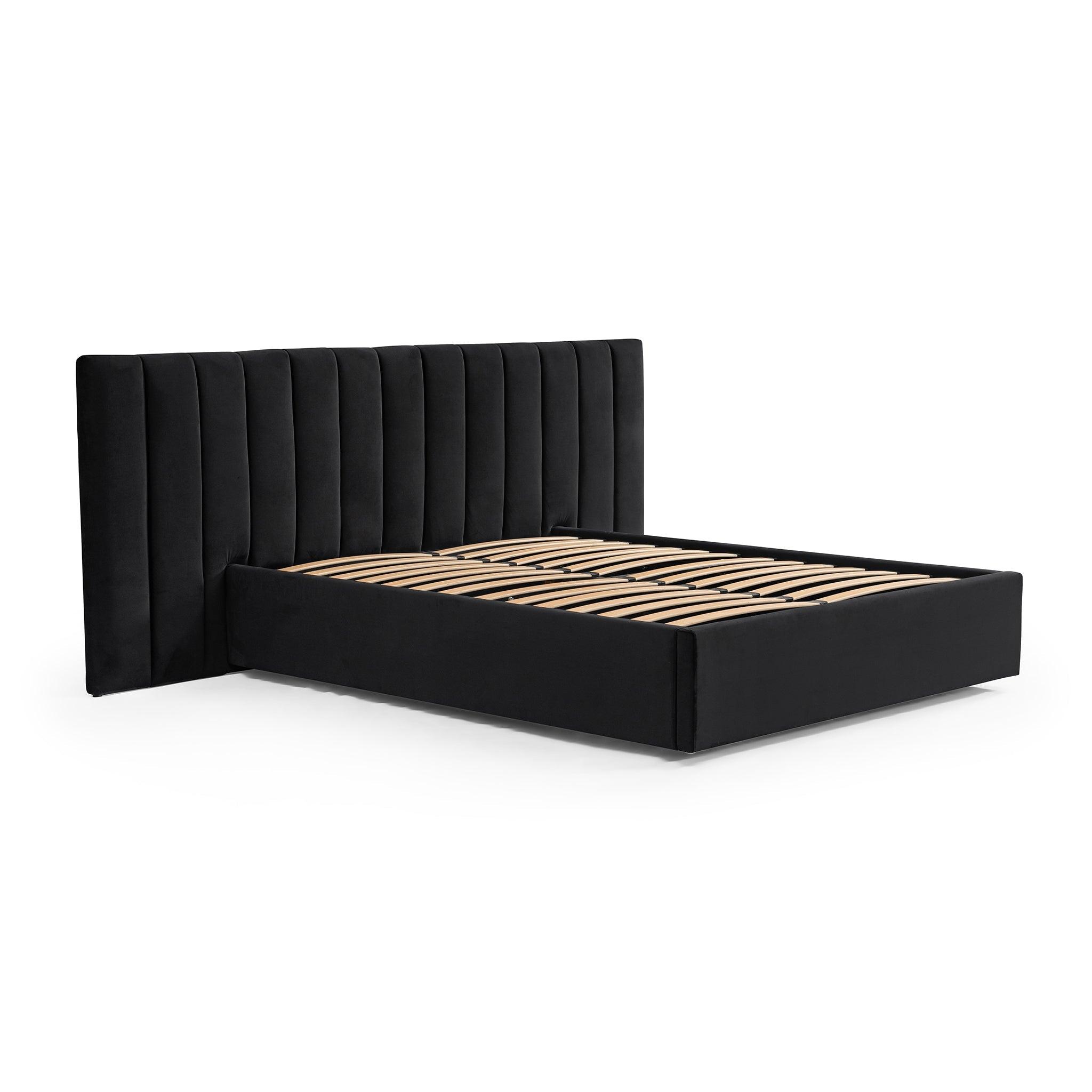 CBD6932-MI Wide Base King Sized Bed Frame - Black Velvet with Storage - Furniture Castle