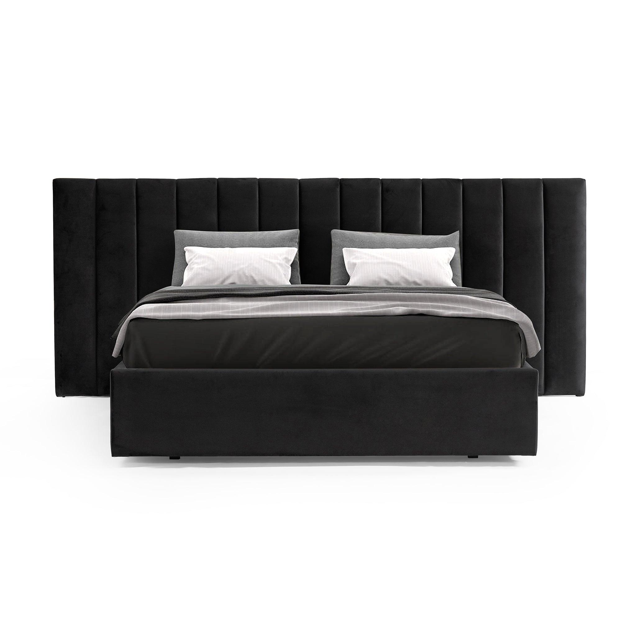 CBD6932-MI Wide Base King Sized Bed Frame - Black Velvet with Storage - Furniture Castle