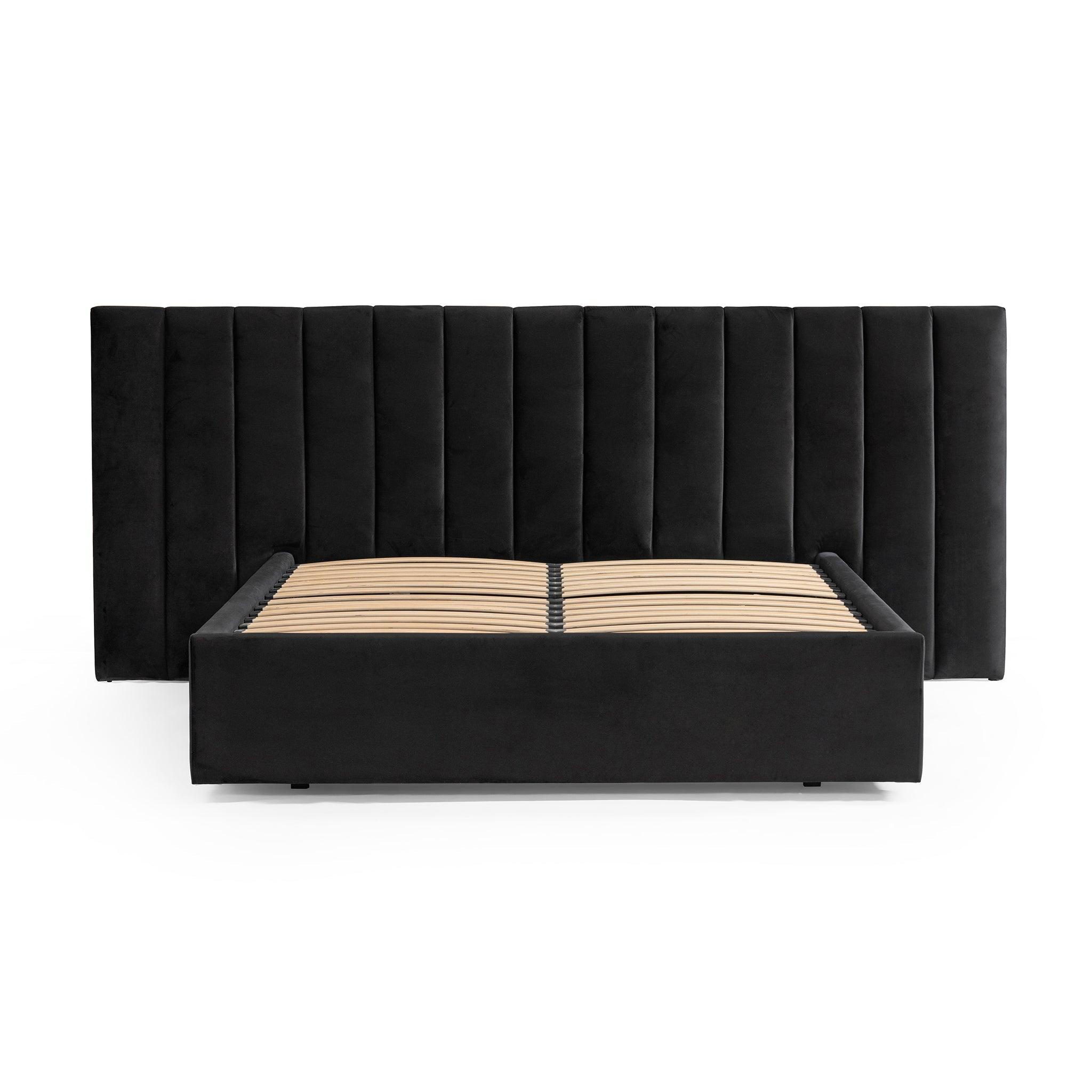 CBD6932-MI Wide Base King Sized Bed Frame - Black Velvet with Storage - Furniture Castle