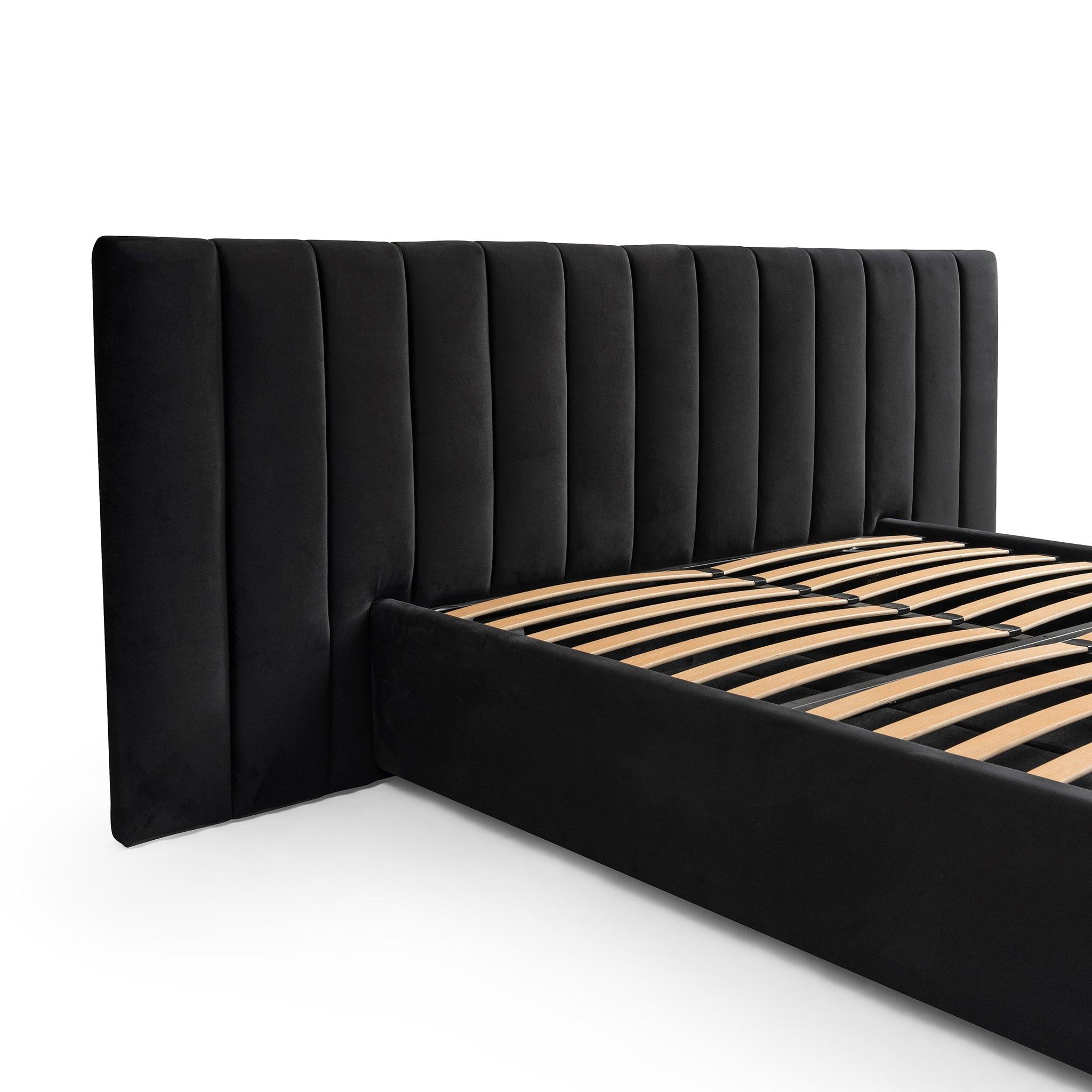 CBD6932-MI Wide Base King Sized Bed Frame - Black Velvet with Storage - Furniture Castle