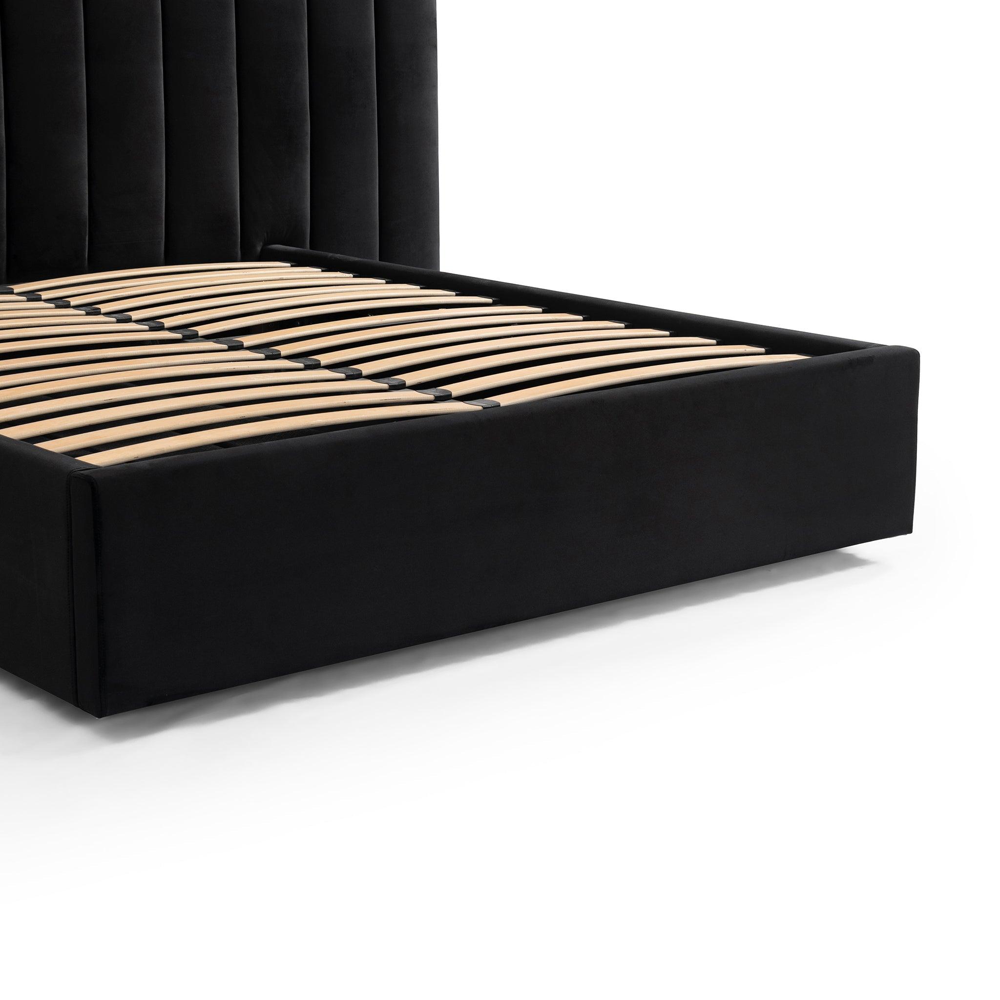 CBD6932-MI Wide Base King Sized Bed Frame - Black Velvet with Storage - Furniture Castle