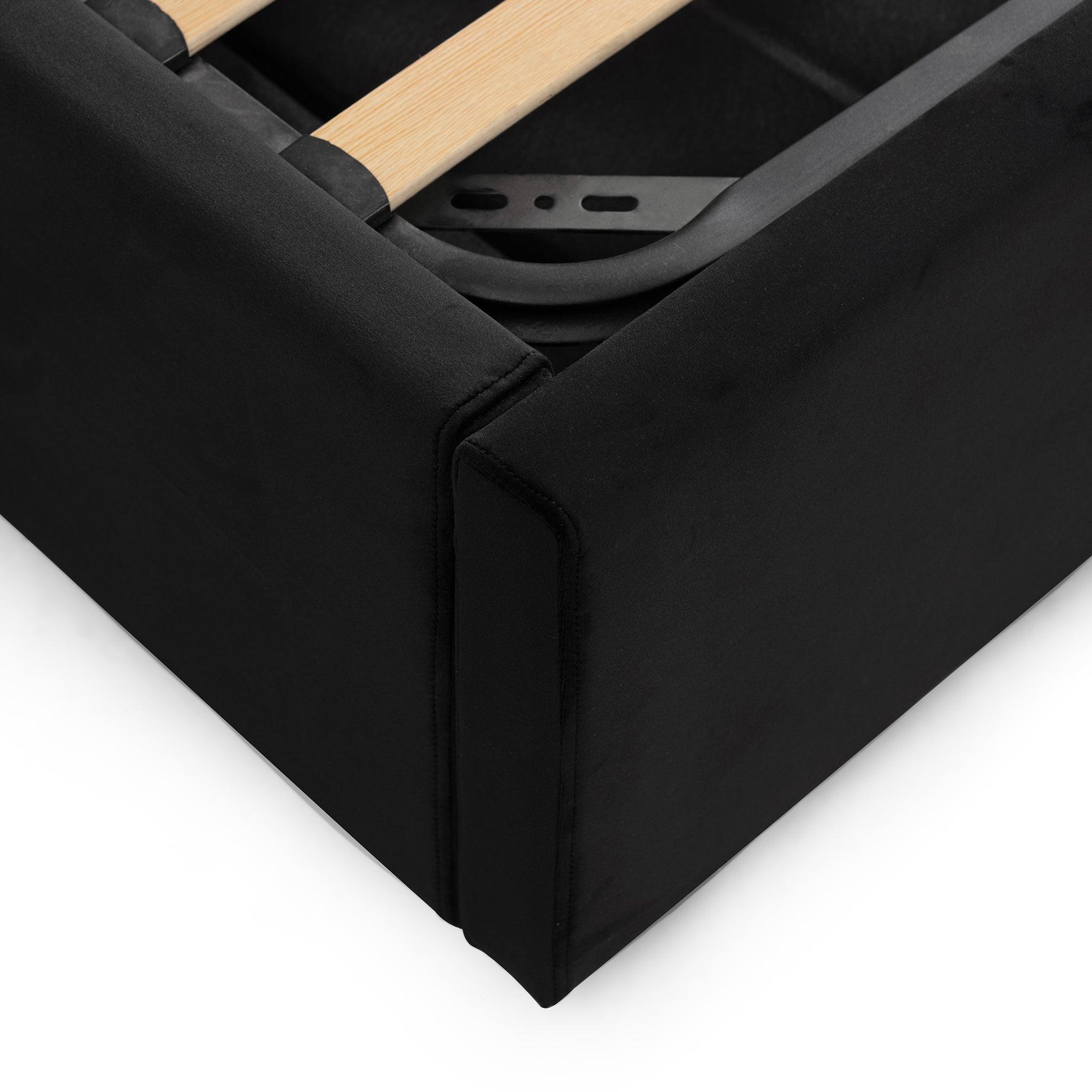 CBD6932-MI Wide Base King Sized Bed Frame - Black Velvet with Storage - Furniture Castle