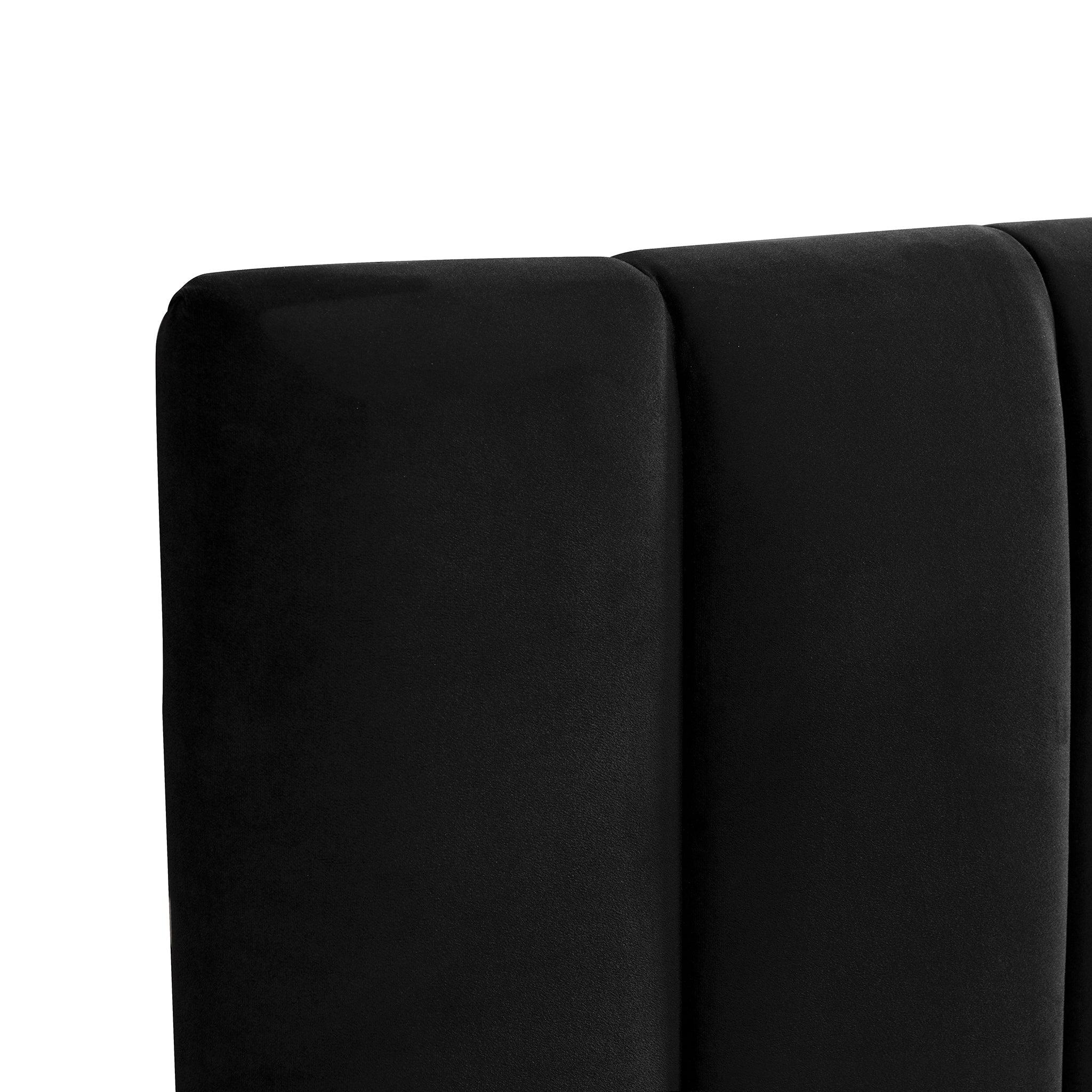 CBD6932-MI Wide Base King Sized Bed Frame - Black Velvet with Storage - Furniture Castle