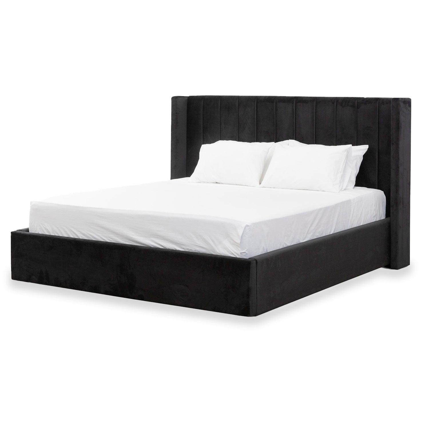 CBD8094-MI King Sized Wide Base Bed Frame - Black Velvet - Furniture Castle