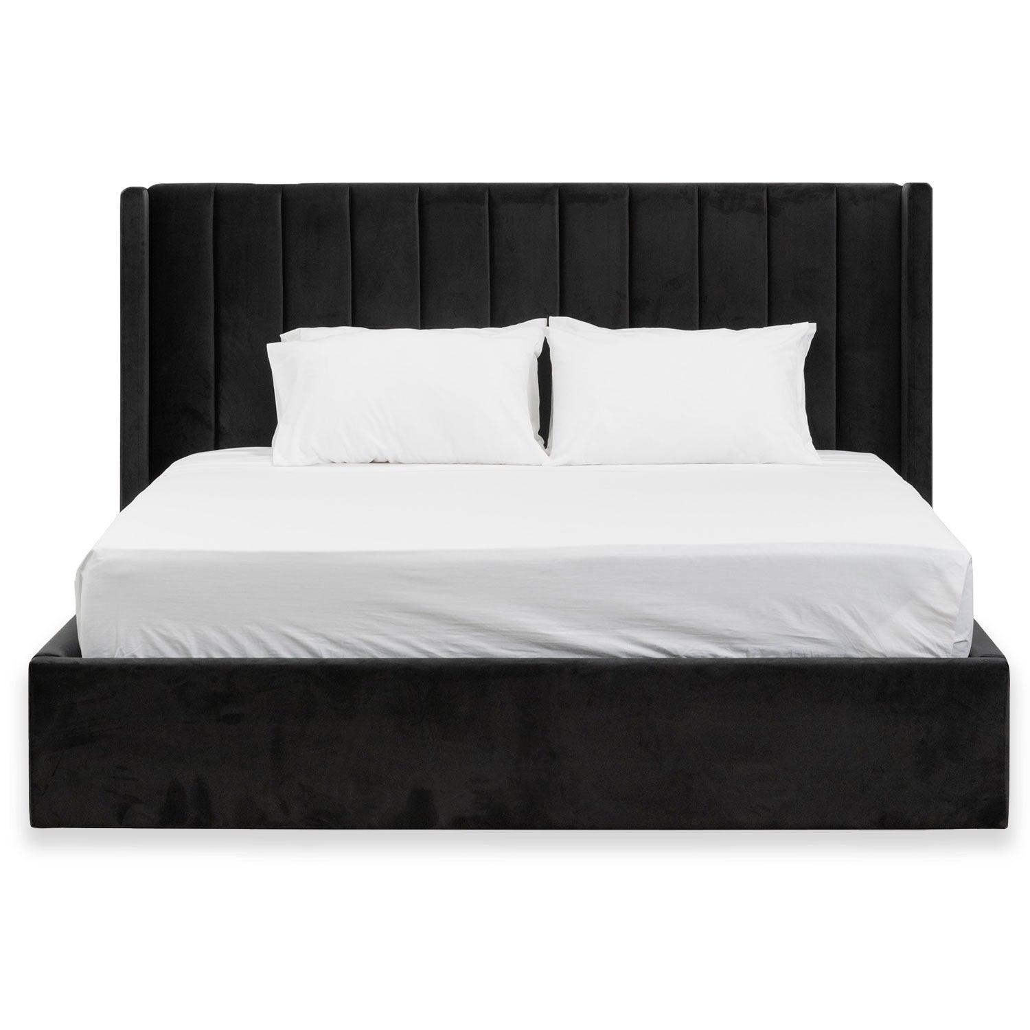 CBD8094-MI King Sized Wide Base Bed Frame - Black Velvet - Furniture Castle