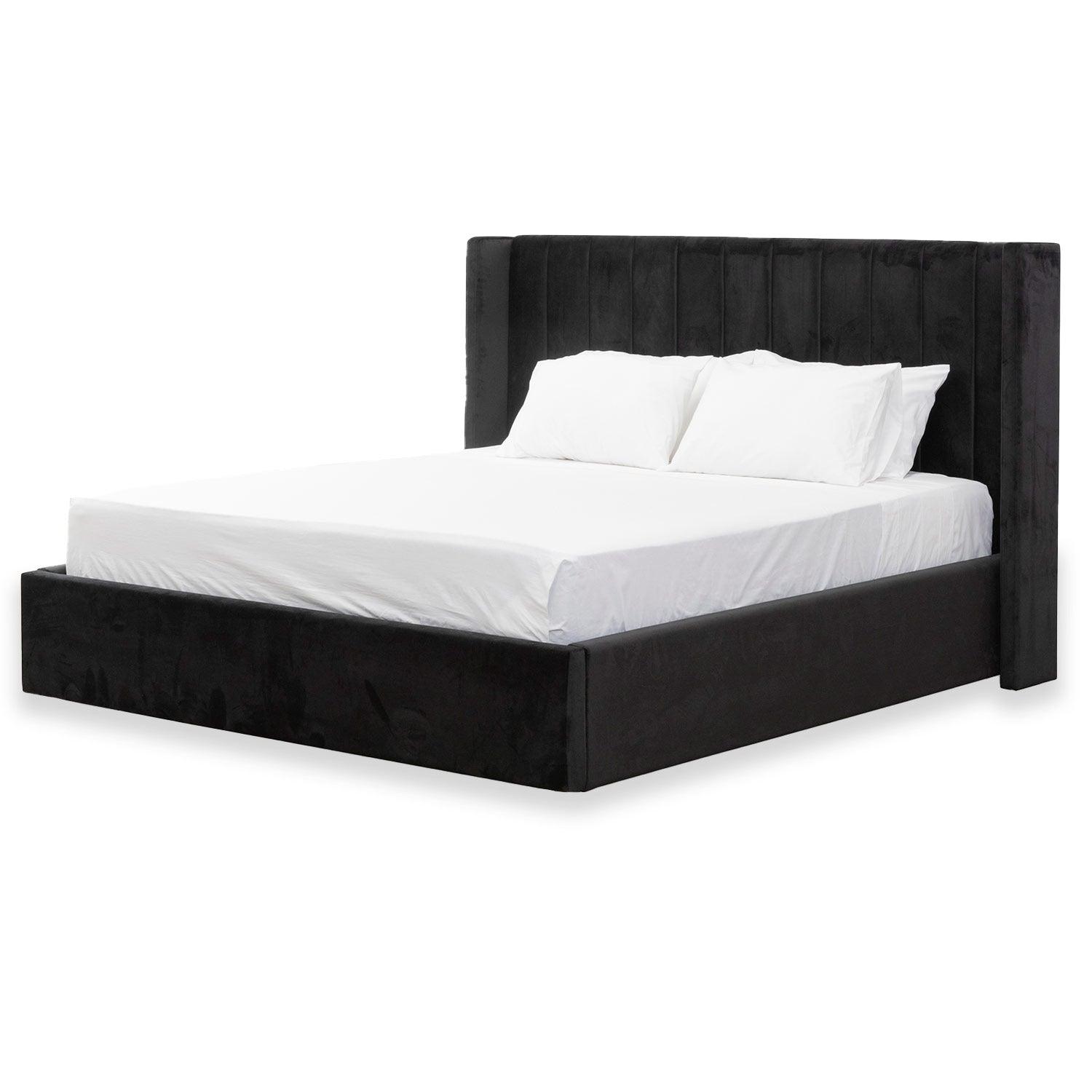 CBD8094-MI King Sized Wide Base Bed Frame - Black Velvet - Furniture Castle
