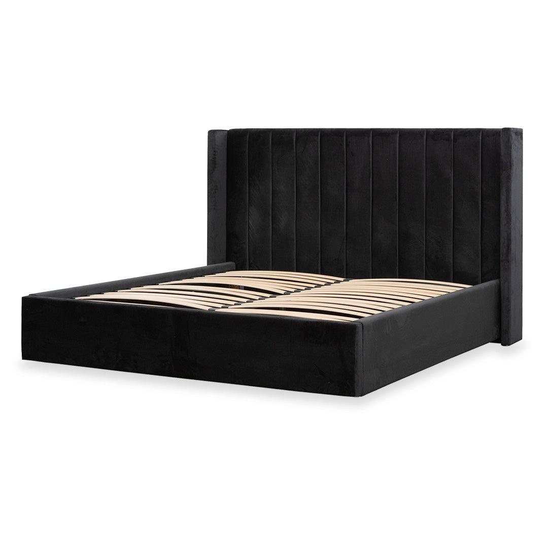 CBD8094-MI King Sized Wide Base Bed Frame - Black Velvet - Furniture Castle