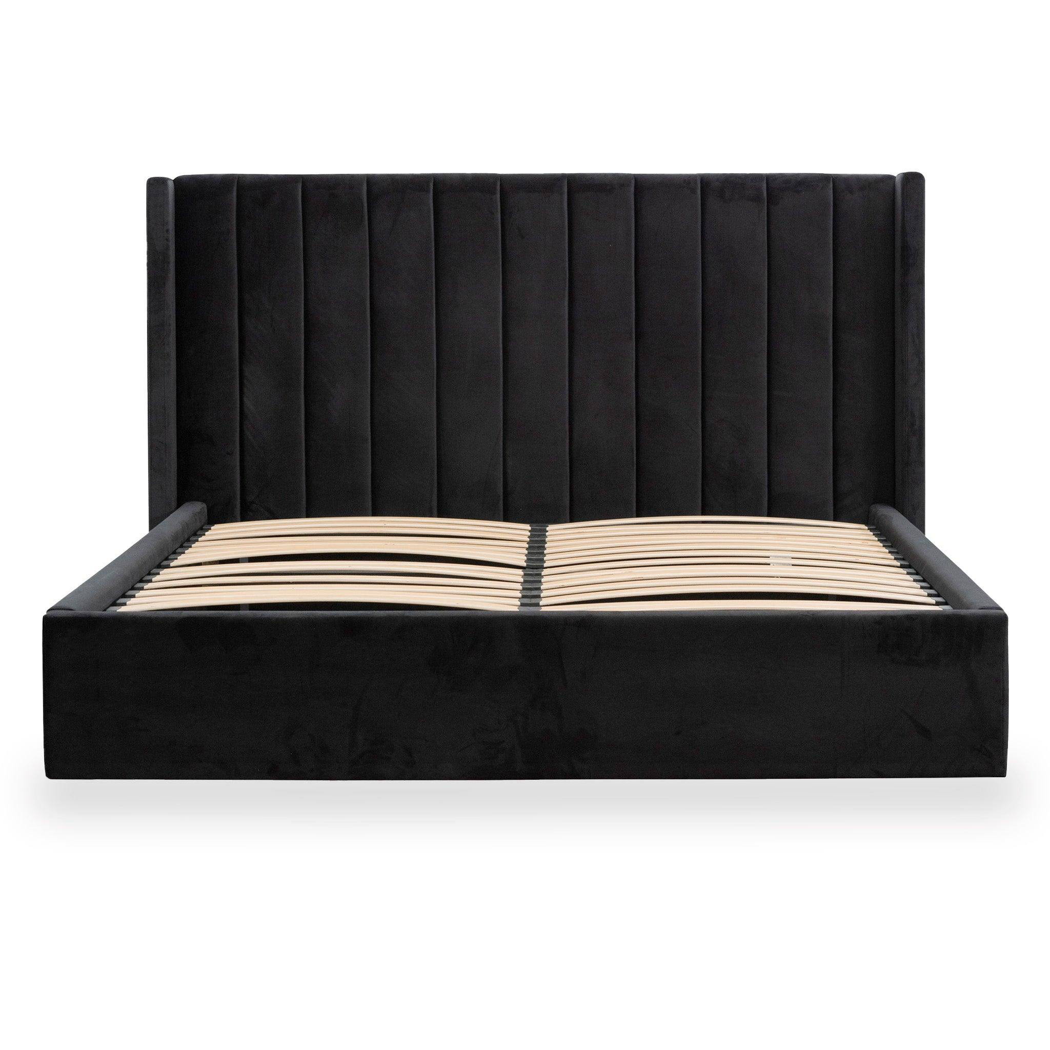 CBD8094-MI King Sized Wide Base Bed Frame - Black Velvet - Furniture Castle