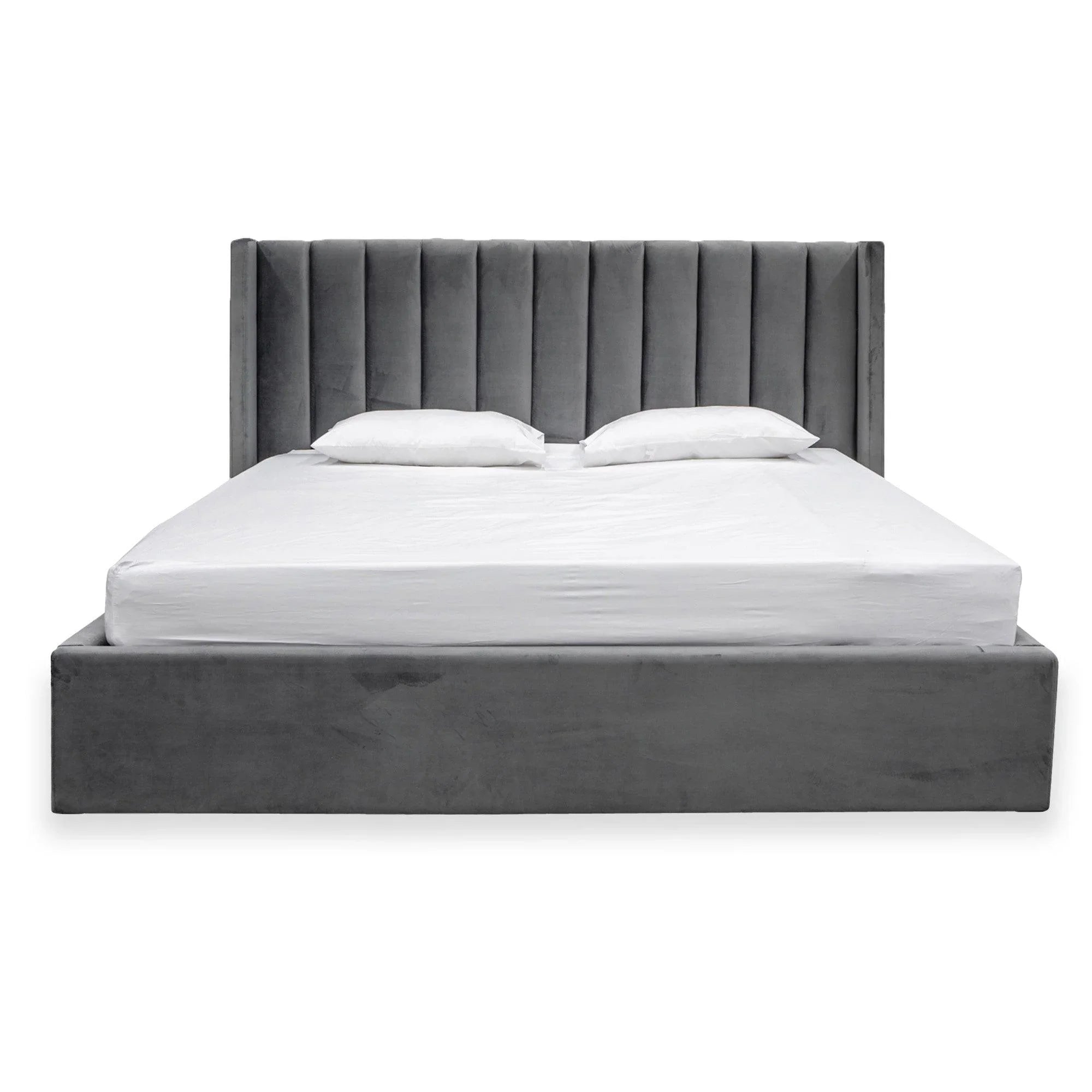 CBD8095-MI King Bed Frame - Wide Base in Charcoal Velvet - Furniture Castle