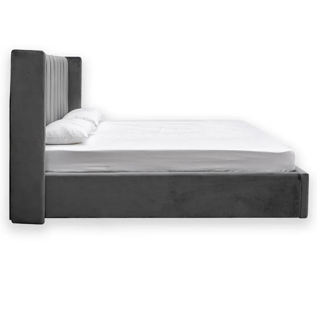 CBD8095-MI King Bed Frame - Wide Base in Charcoal Velvet - Furniture Castle
