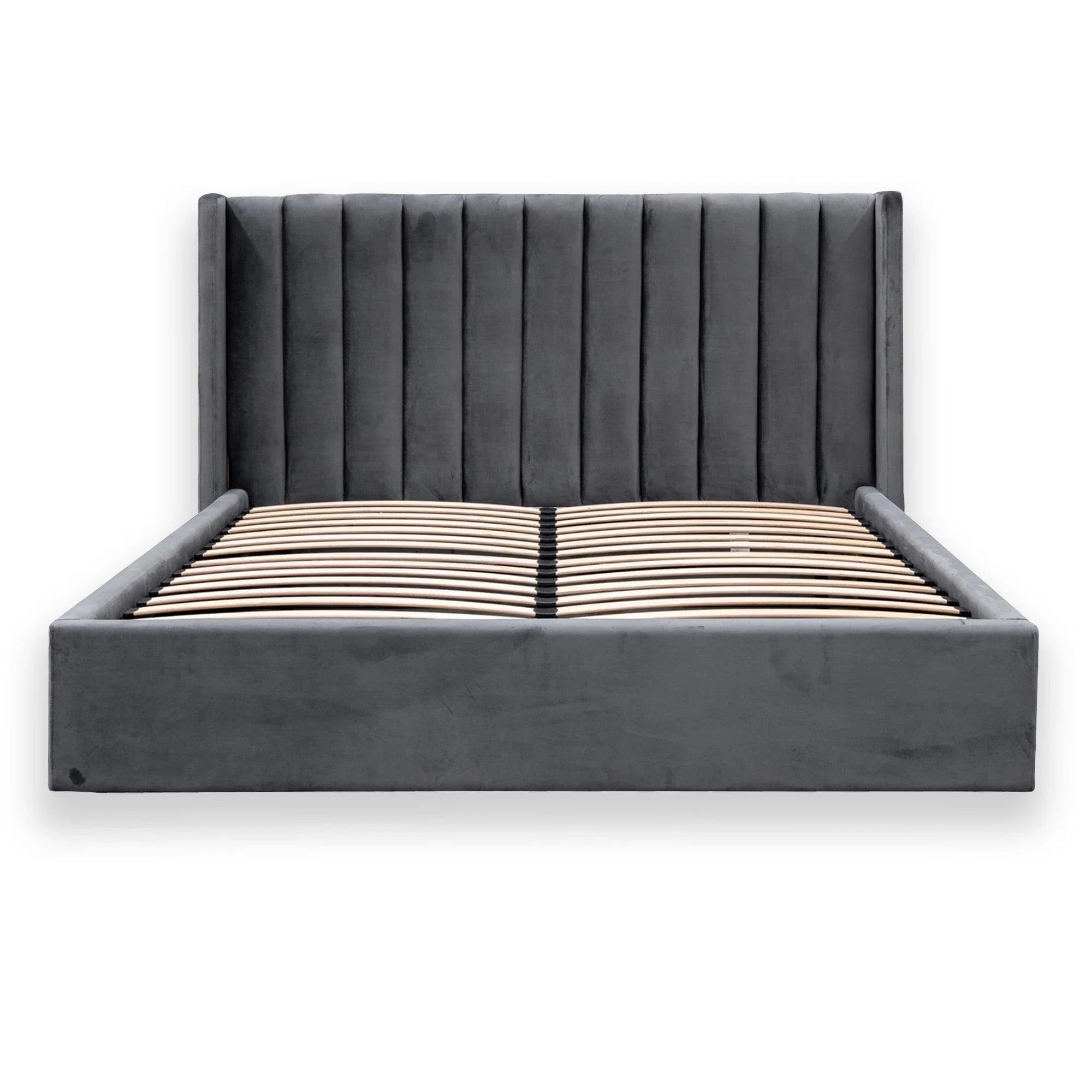 CBD8095-MI King Bed Frame - Wide Base in Charcoal Velvet - Furniture Castle