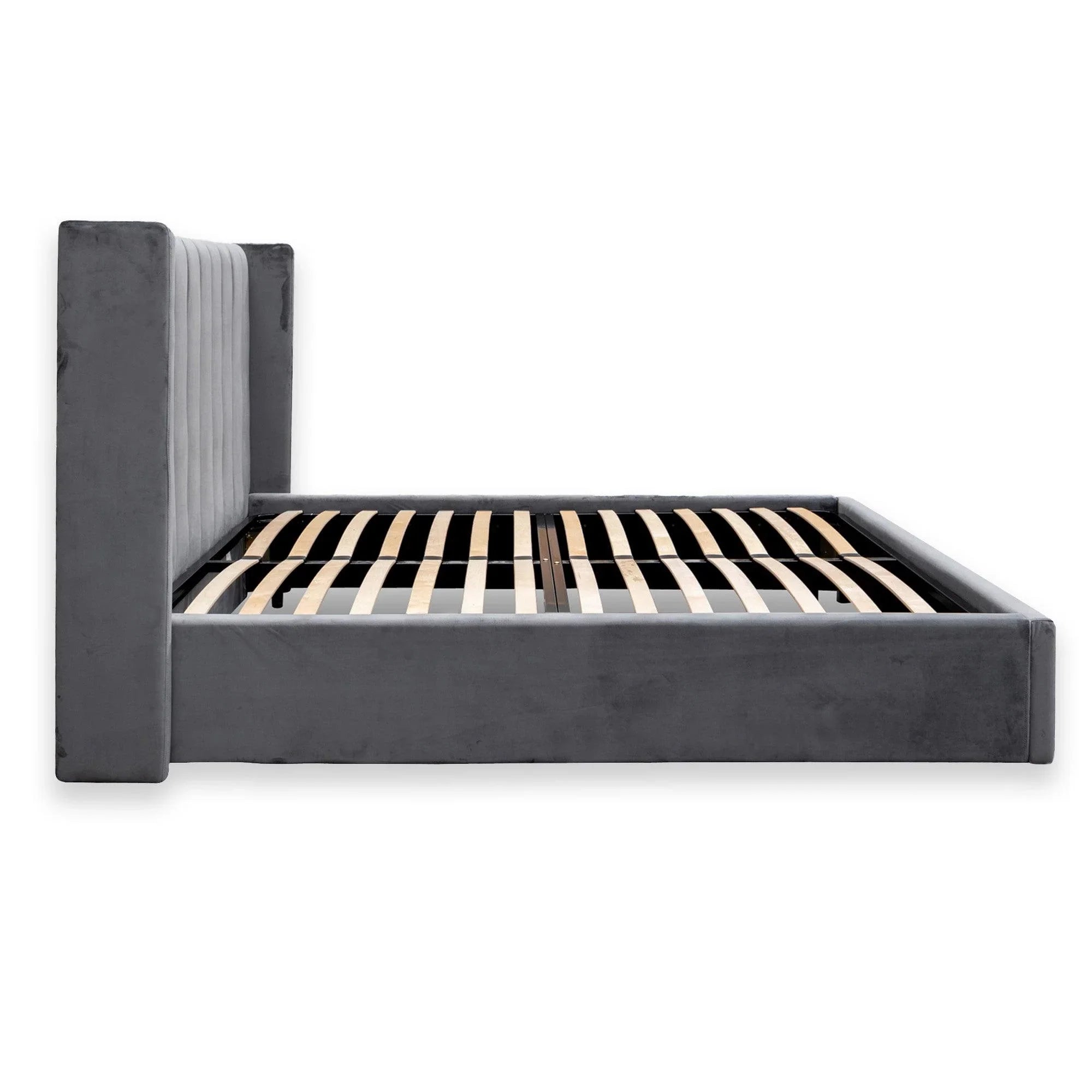 CBD8095-MI King Bed Frame - Wide Base in Charcoal Velvet - Furniture Castle