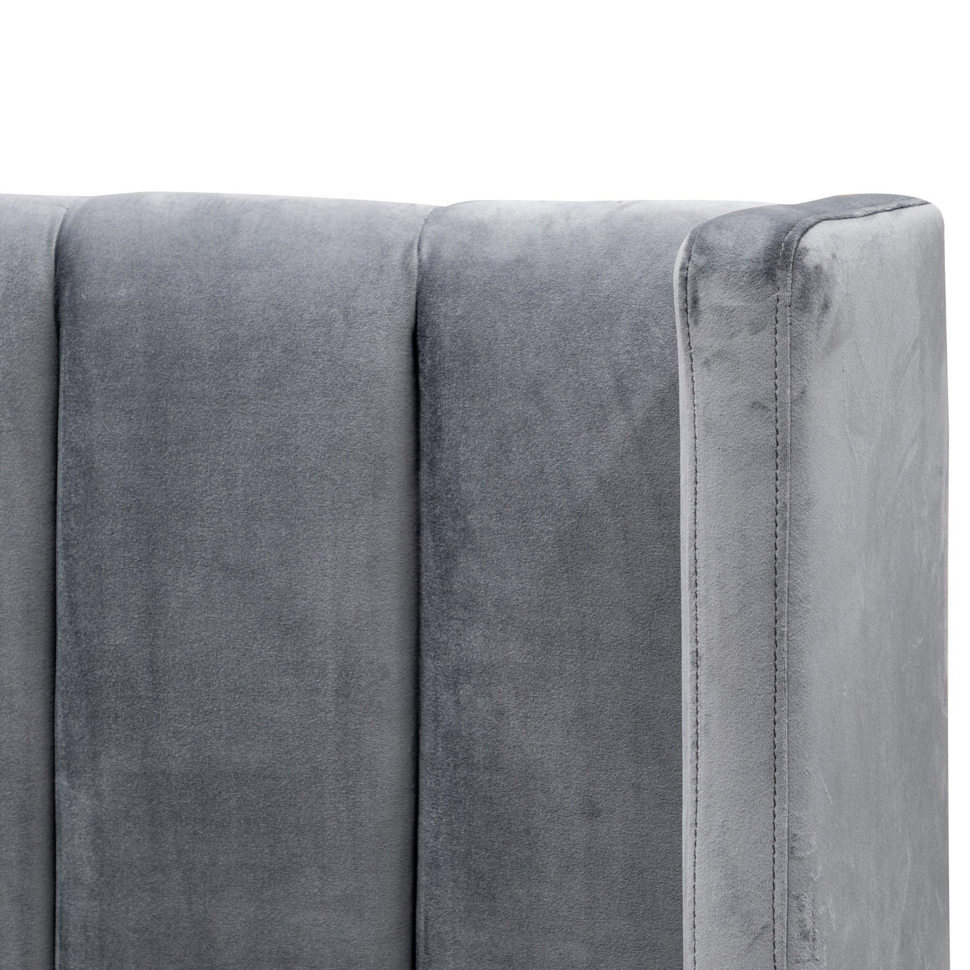 CBD8095-MI King Bed Frame - Wide Base in Charcoal Velvet - Furniture Castle