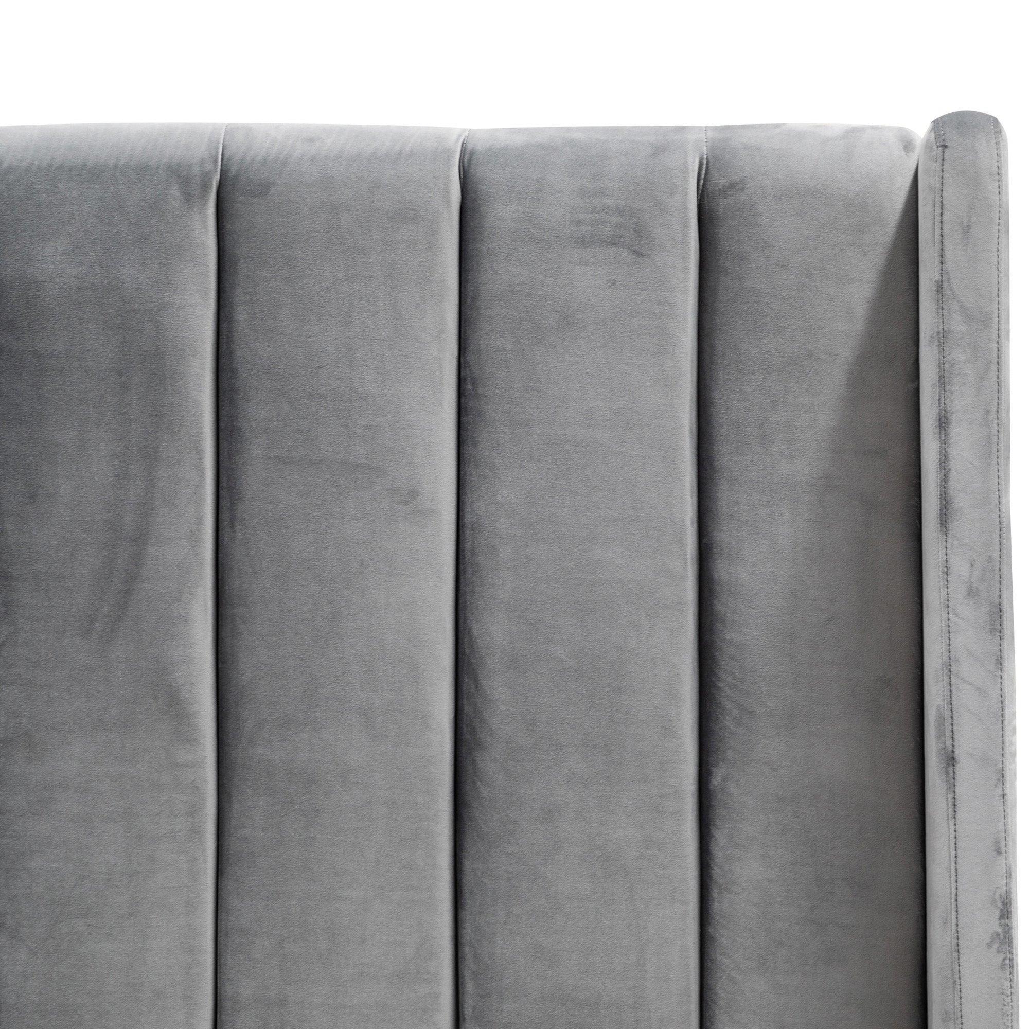 CBD8107-MI Queen Bed Frame - Wide Base in Charcoal Velvet - Furniture Castle