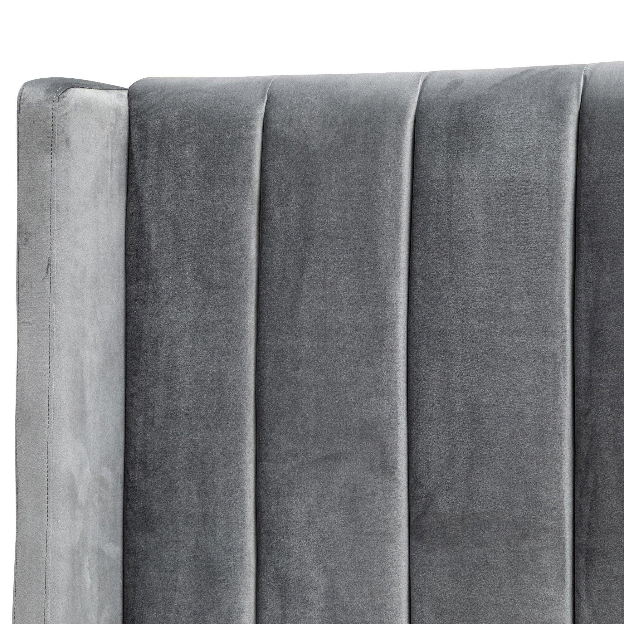 CBD8107-MI Queen Bed Frame - Wide Base in Charcoal Velvet - Furniture Castle