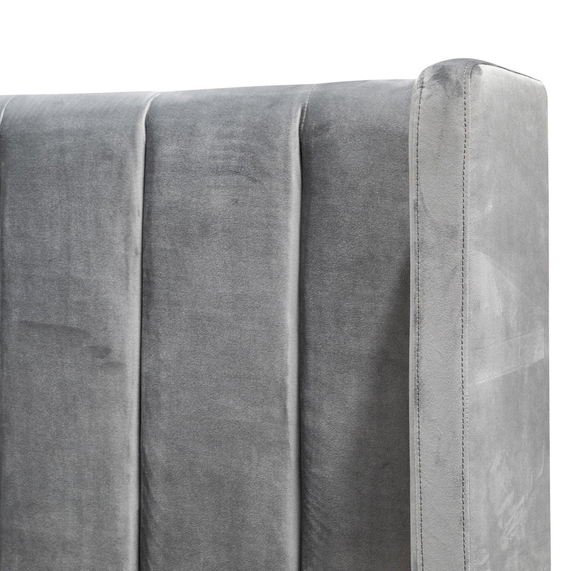 CBD8107-MI Queen Bed Frame - Wide Base in Charcoal Velvet - Furniture Castle