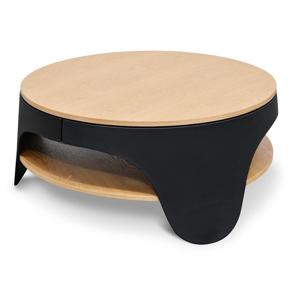 CCF2224-SD 82cm Round Coffee Table - Natural - Black - Furniture Castle