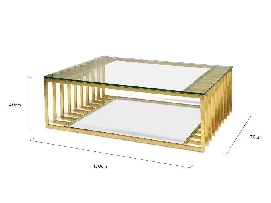 CCF2353-KS 1.3m Glass Coffee Table - Gold Base - Furniture Castle
