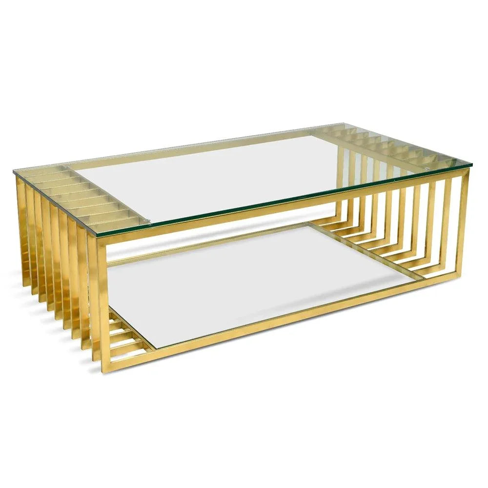 CCF2353-KS 1.3m Glass Coffee Table - Gold Base - Furniture Castle