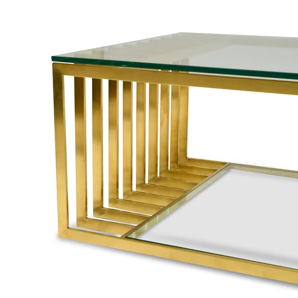 CCF2353-KS 1.3m Glass Coffee Table - Gold Base - Furniture Castle
