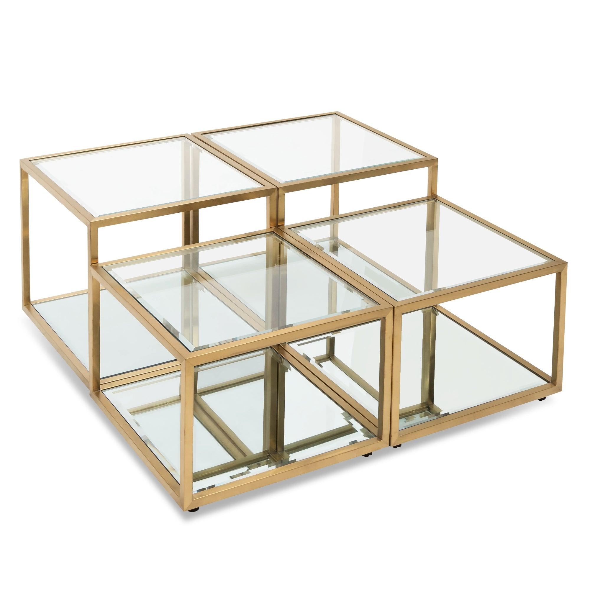 CCF2585-BS 100cm Glass Coffee Table - Brushed Gold Base (Set of 4) - Furniture Castle
