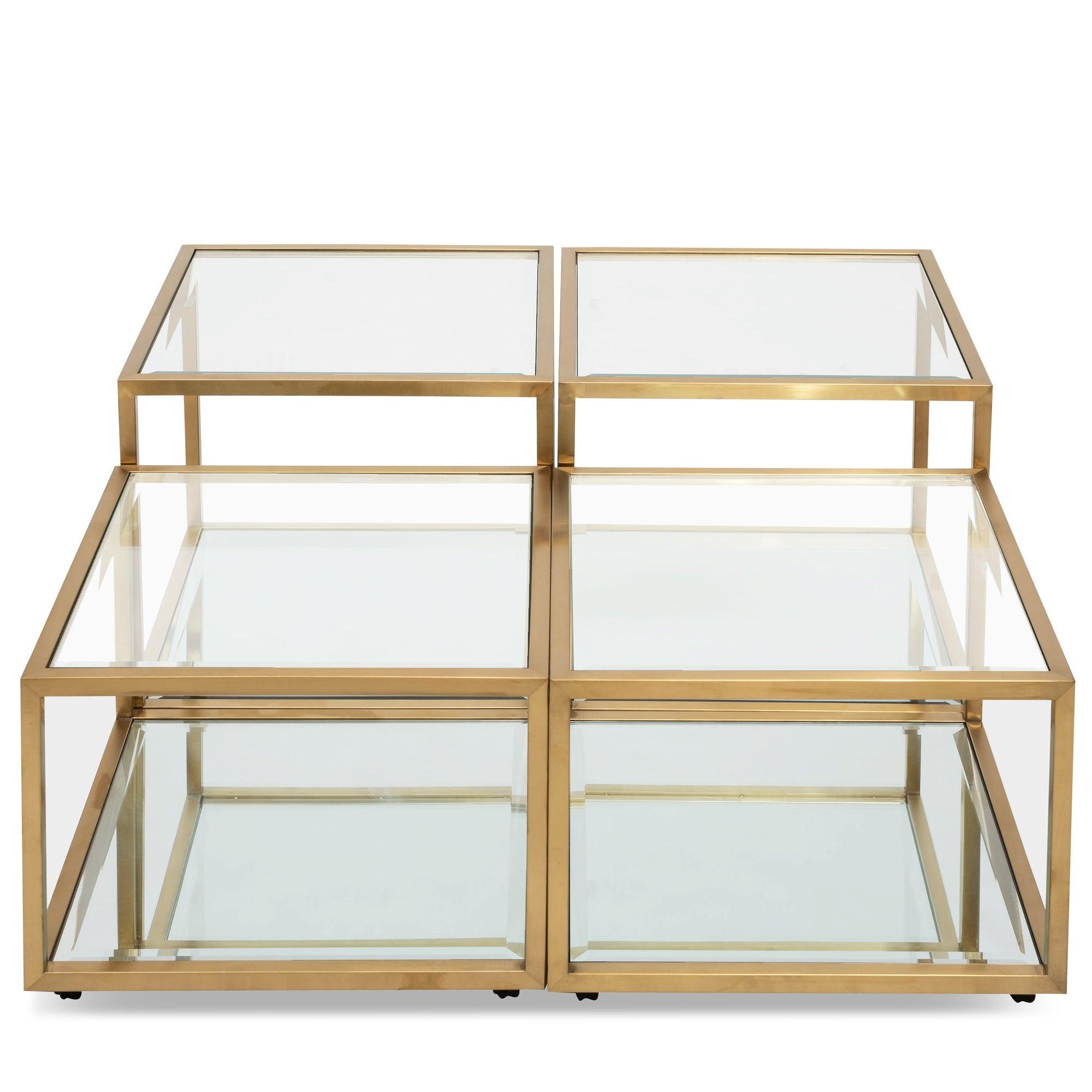 CCF2585-BS 100cm Glass Coffee Table - Brushed Gold Base (Set of 4) - Furniture Castle