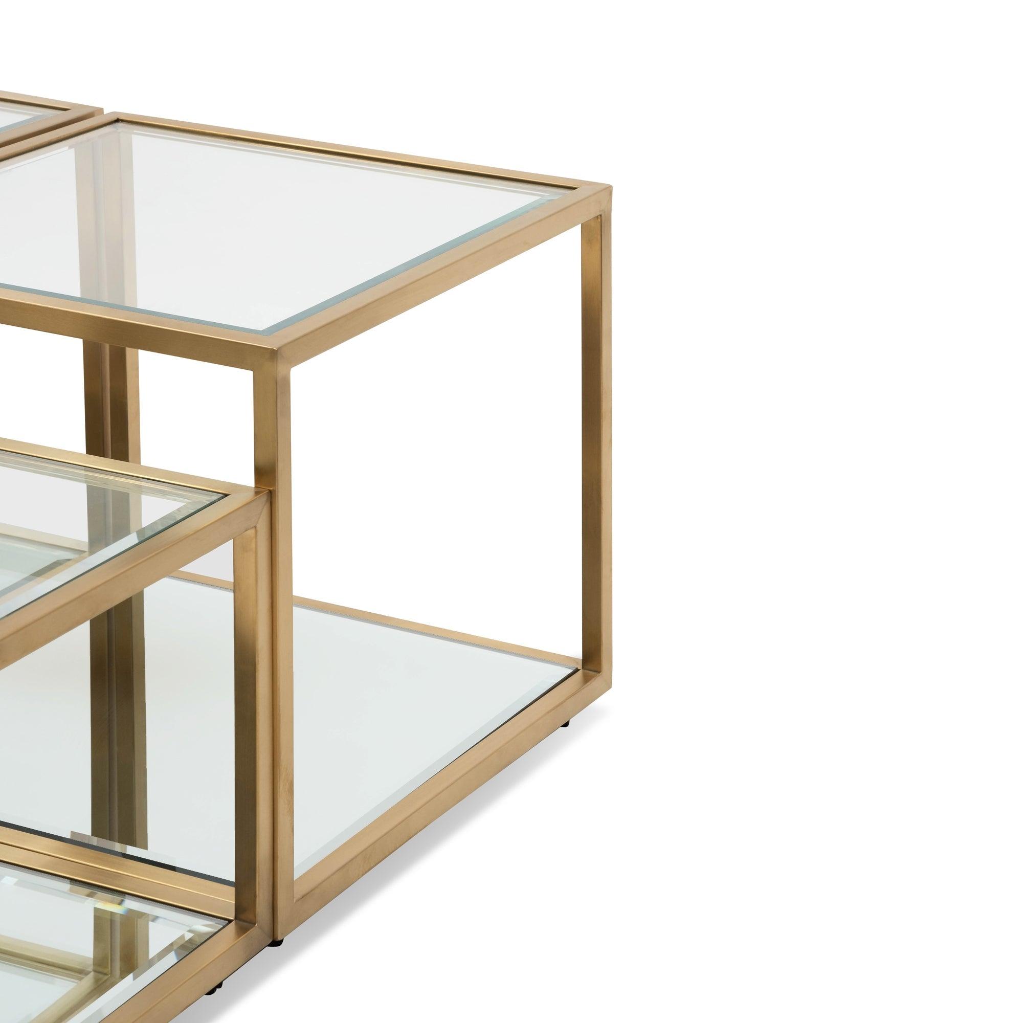 CCF2585-BS 100cm Glass Coffee Table - Brushed Gold Base (Set of 4) - Furniture Castle