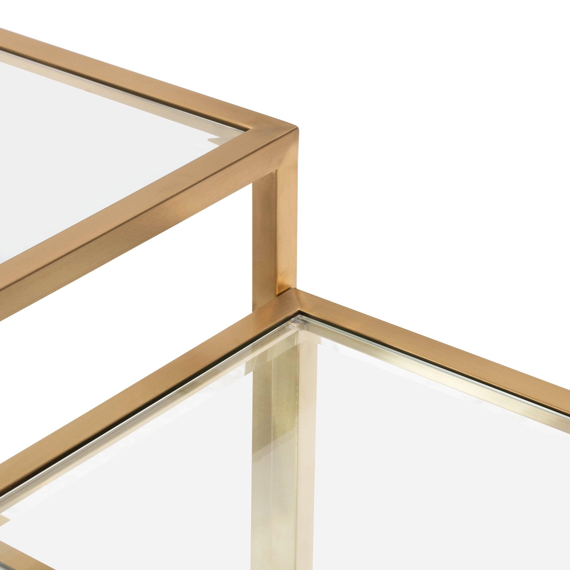 CCF2585-BS 100cm Glass Coffee Table - Brushed Gold Base (Set of 4) - Furniture Castle