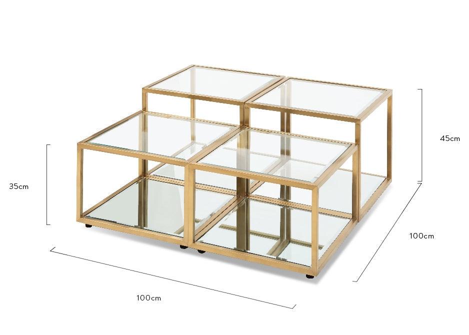 CCF2585-BS 100cm Glass Coffee Table - Brushed Gold Base (Set of 4) - Furniture Castle