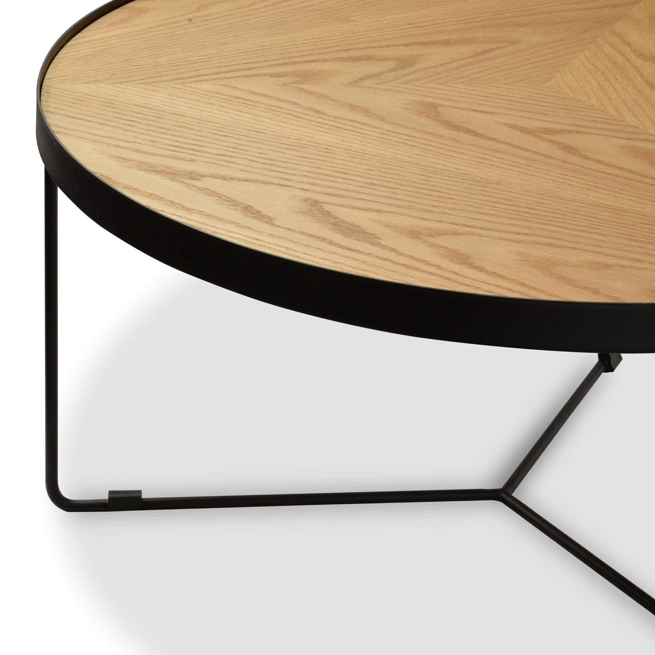 CCF388L-BB 90x45cm Round Coffee Table - Natural Top - Black Frame - Furniture Castle