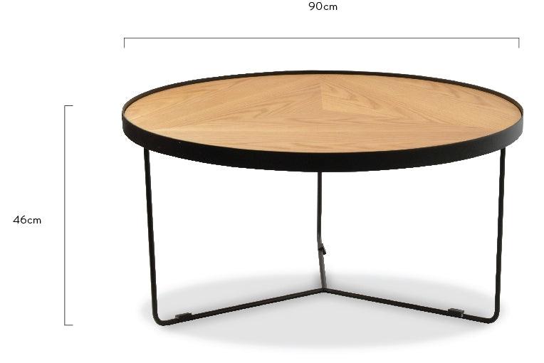 CCF388L-BB 90x45cm Round Coffee Table - Natural Top - Black Frame - Furniture Castle